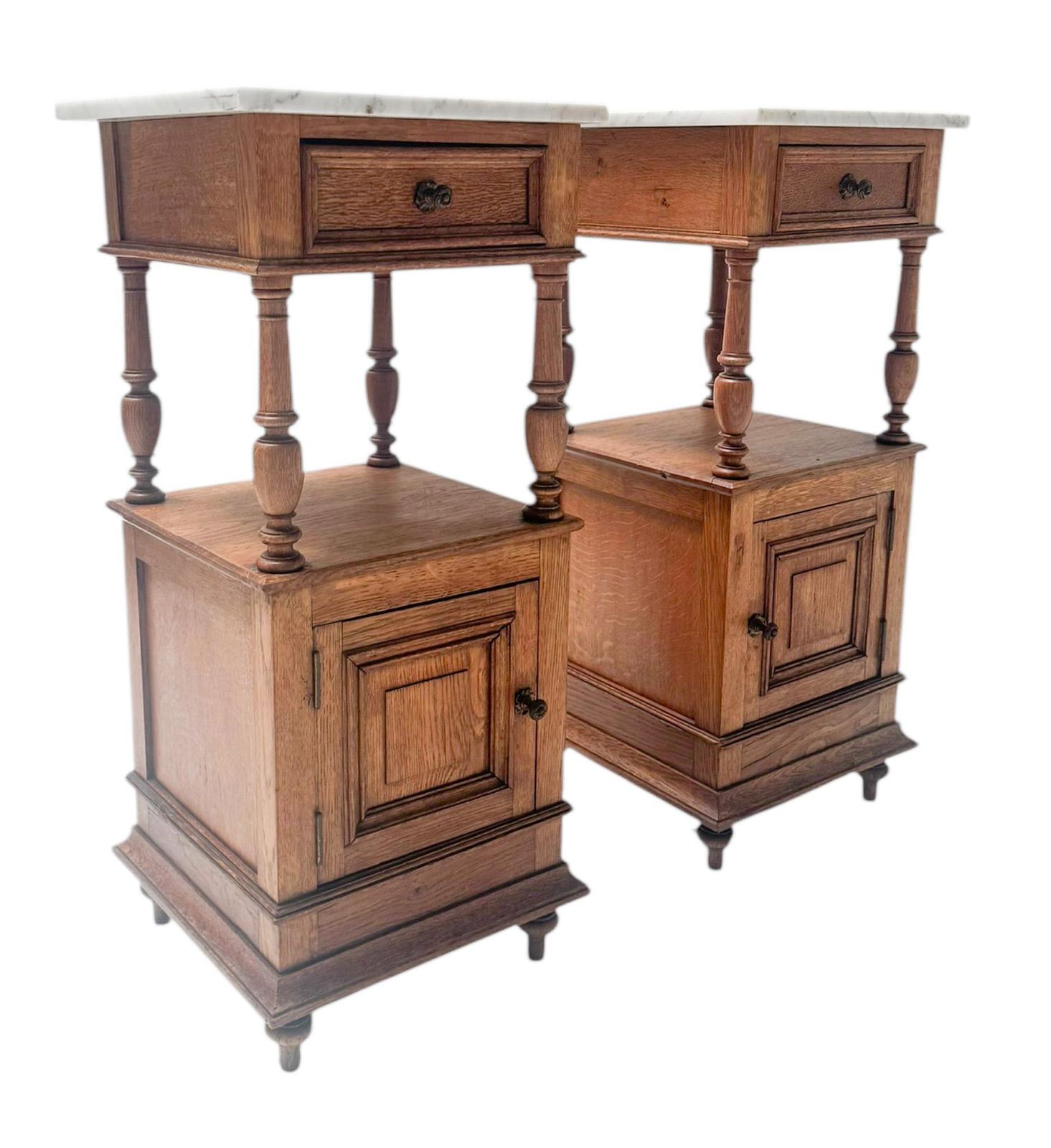 Two Art Nouveau Nightstands Or Bedside Tables With Marble Tops, 1900s photo vinterior