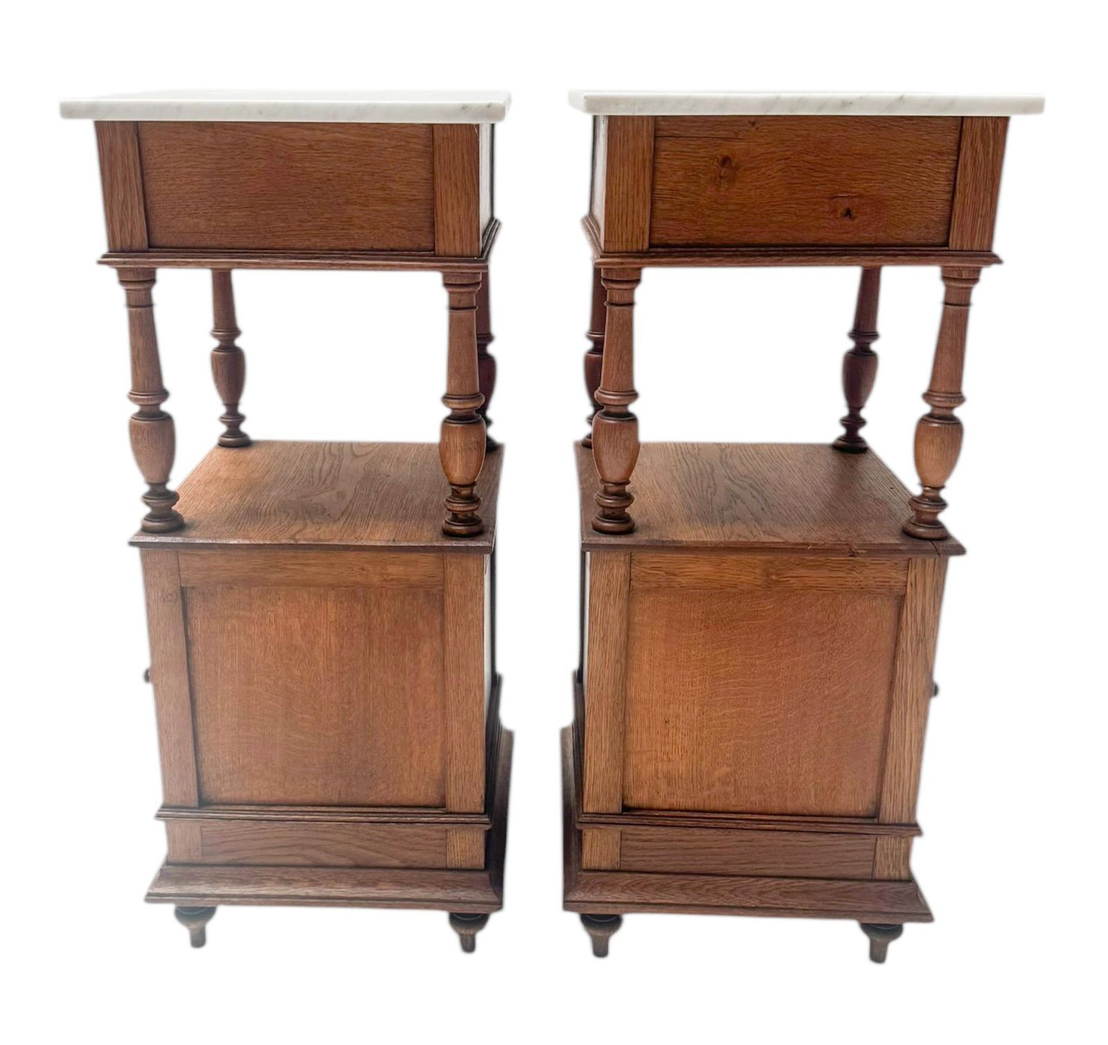 Two Art Nouveau Nightstands Or Bedside Tables With Marble Tops, 1900s photo vintage