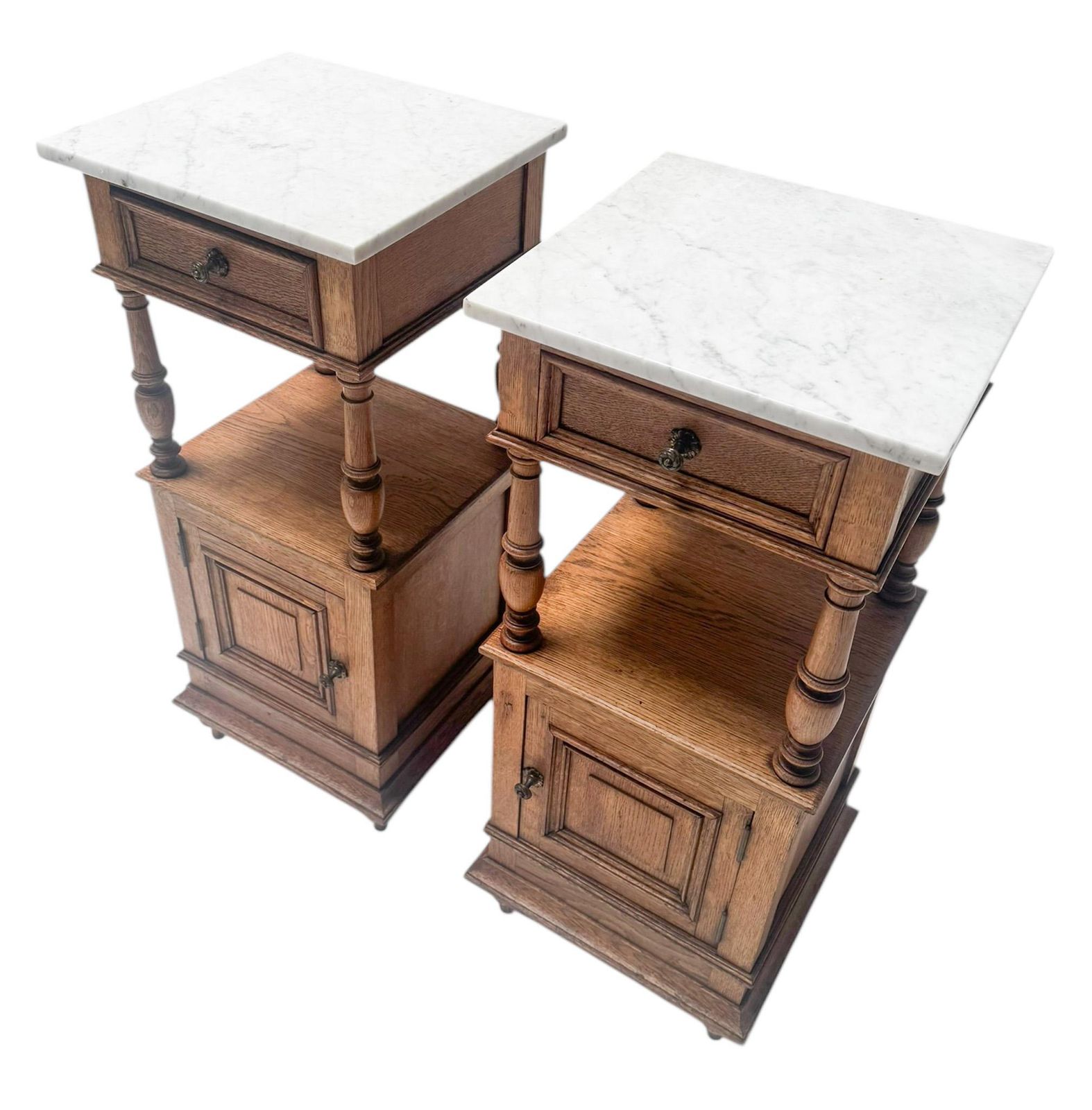 1691.0 Two Art Nouveau Nightstands Or Bedside Tables With Marble Tops, 1900s photo