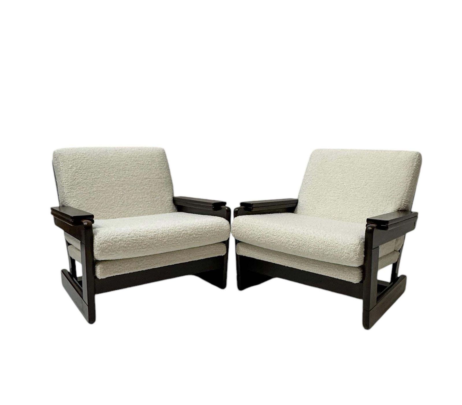 Mid Century Modern Wenge Lounge Chairs With Bouclé Upholstery, 1970s photo Furniture