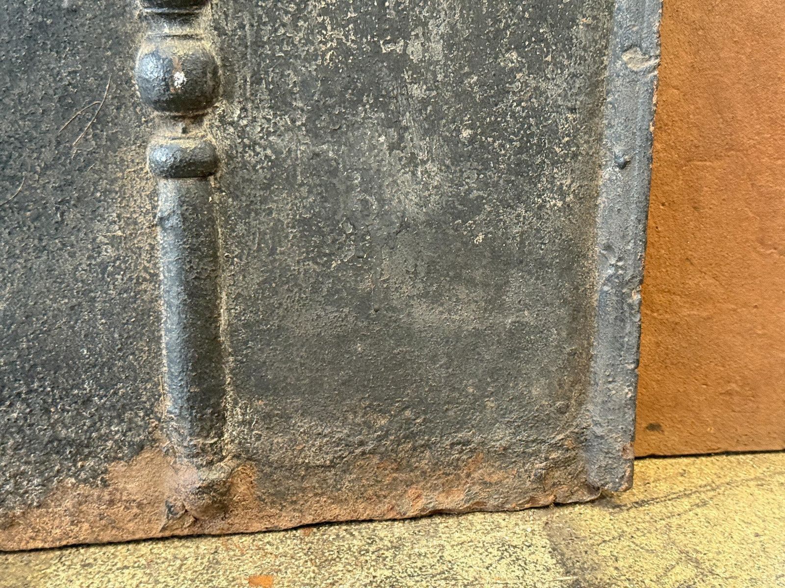 18th C French Fireback / Backsplash With Pillars And Fleurs De Lys, Dated 1733 photo vintage