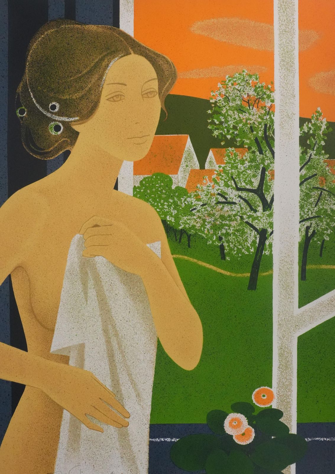 Yves Gannenaked Woman In The Countryside   Original Lithograph Signed photo for sale