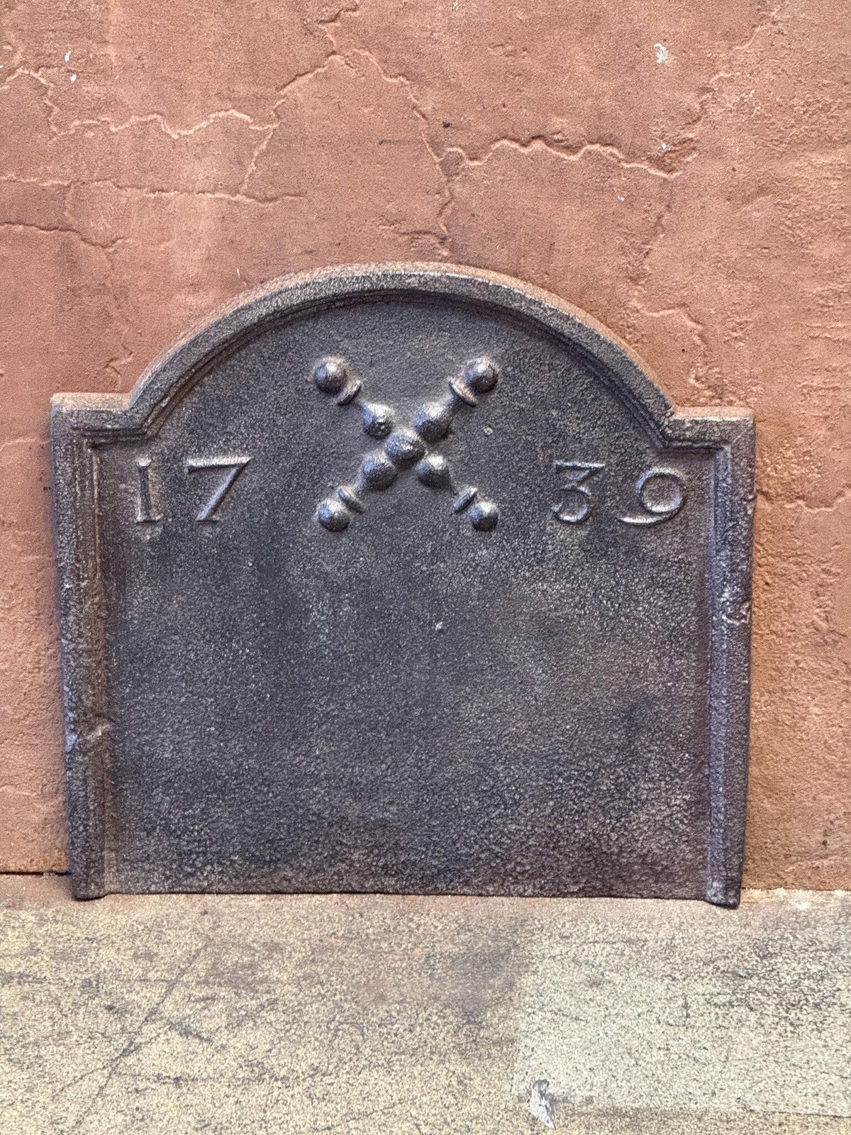 Antique French 'Pillars With Saint Andrew's Cross' Fireback / Backsplash photo vintage
