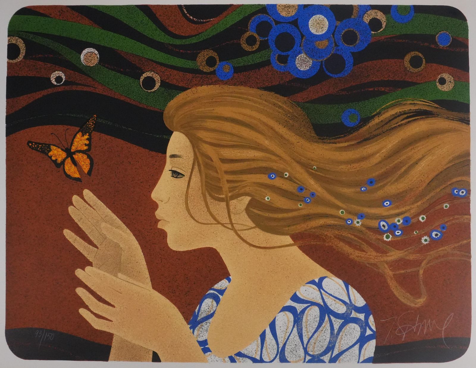 Yves Gannethe Woman With The Butterfly   Original Lithograph Signed photo for sale
