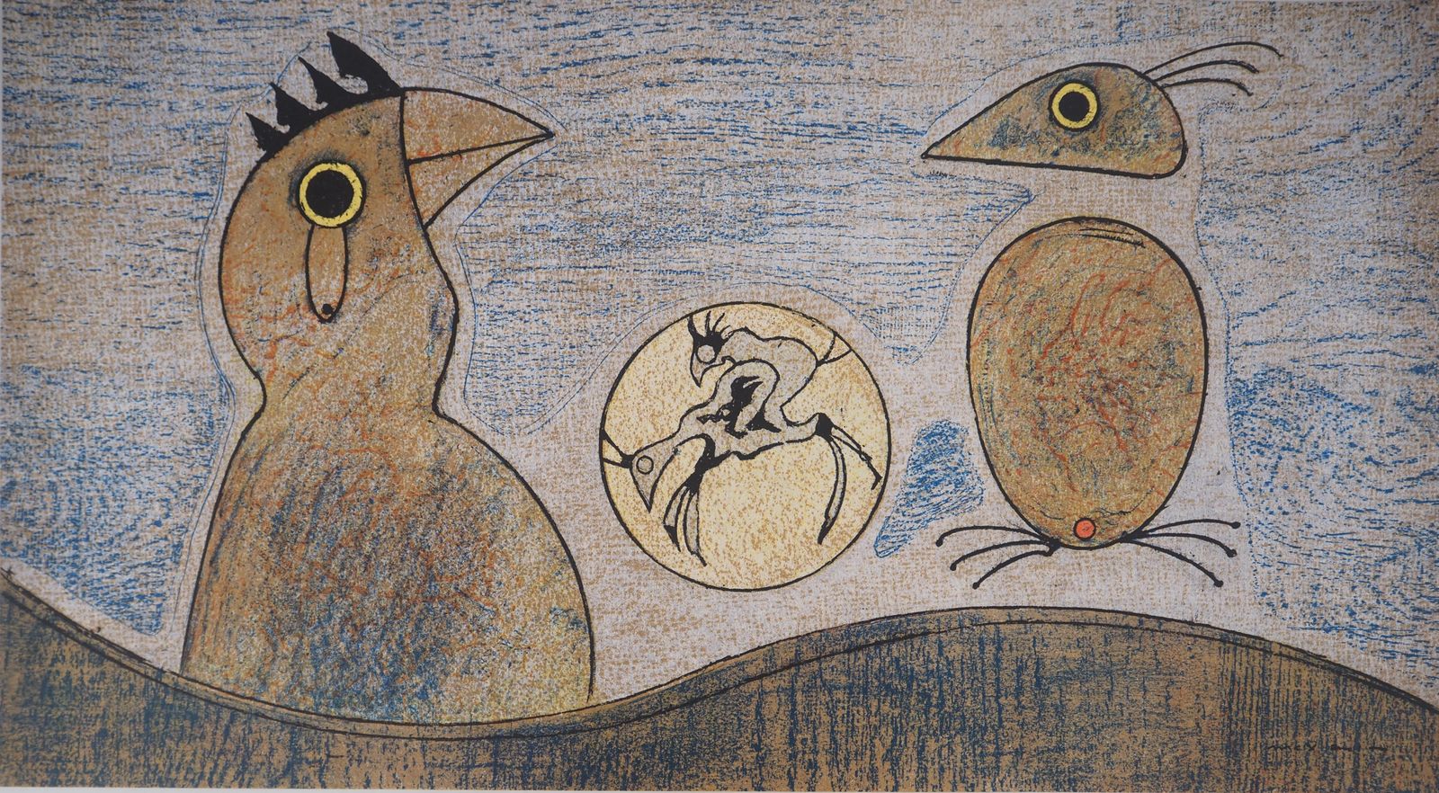Max Ernstsurrealist Dream : Couple Of Roosters   Original Lithograph (Spies #P. 438)1970