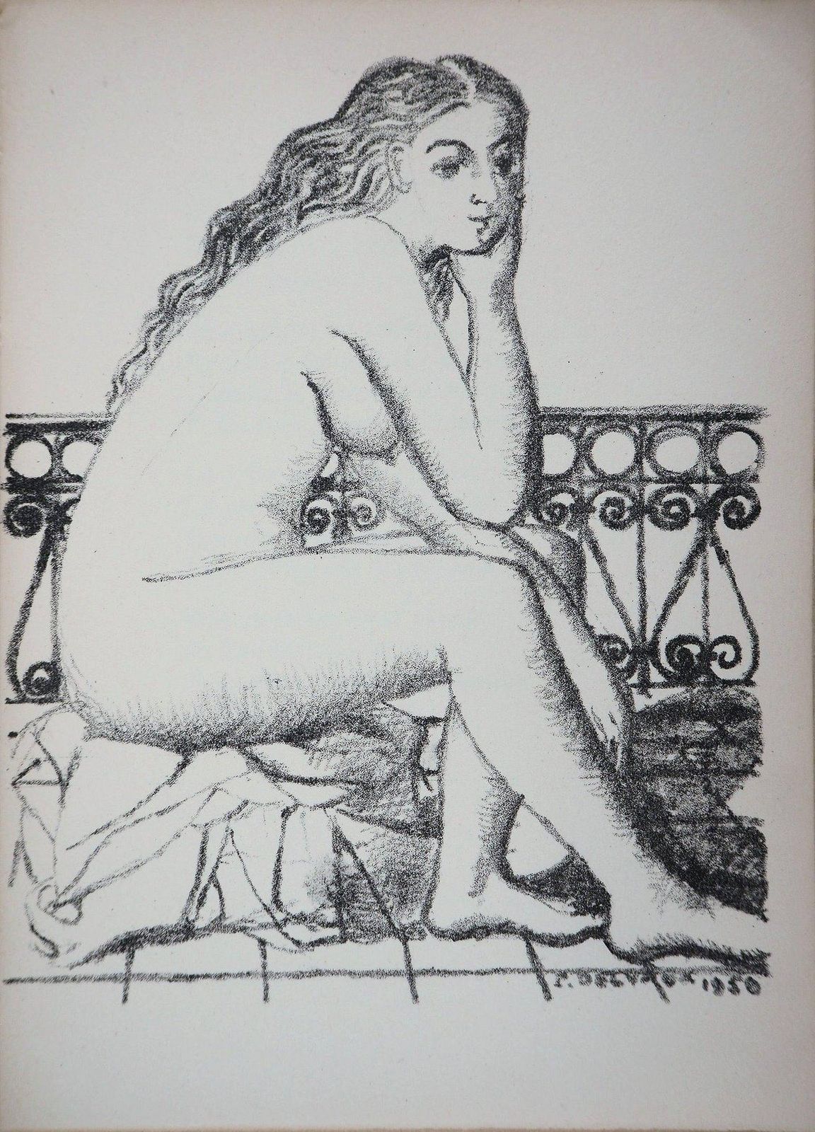 Paul Delvauxdreaming Nude   Original Lithograph (Mourlot)1950