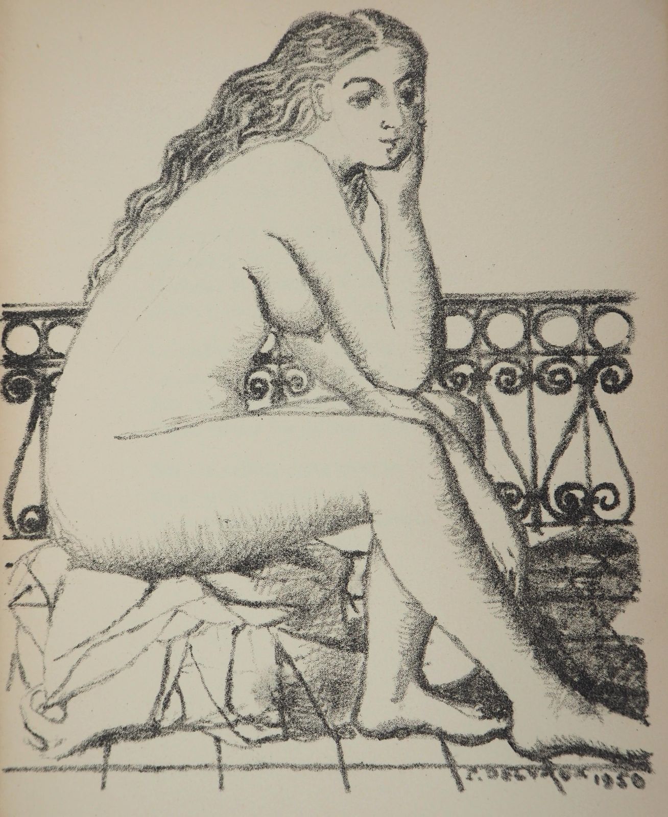 Paul Delvauxdreaming Nude   Original Lithograph (Mourlot)1950 photo furniture