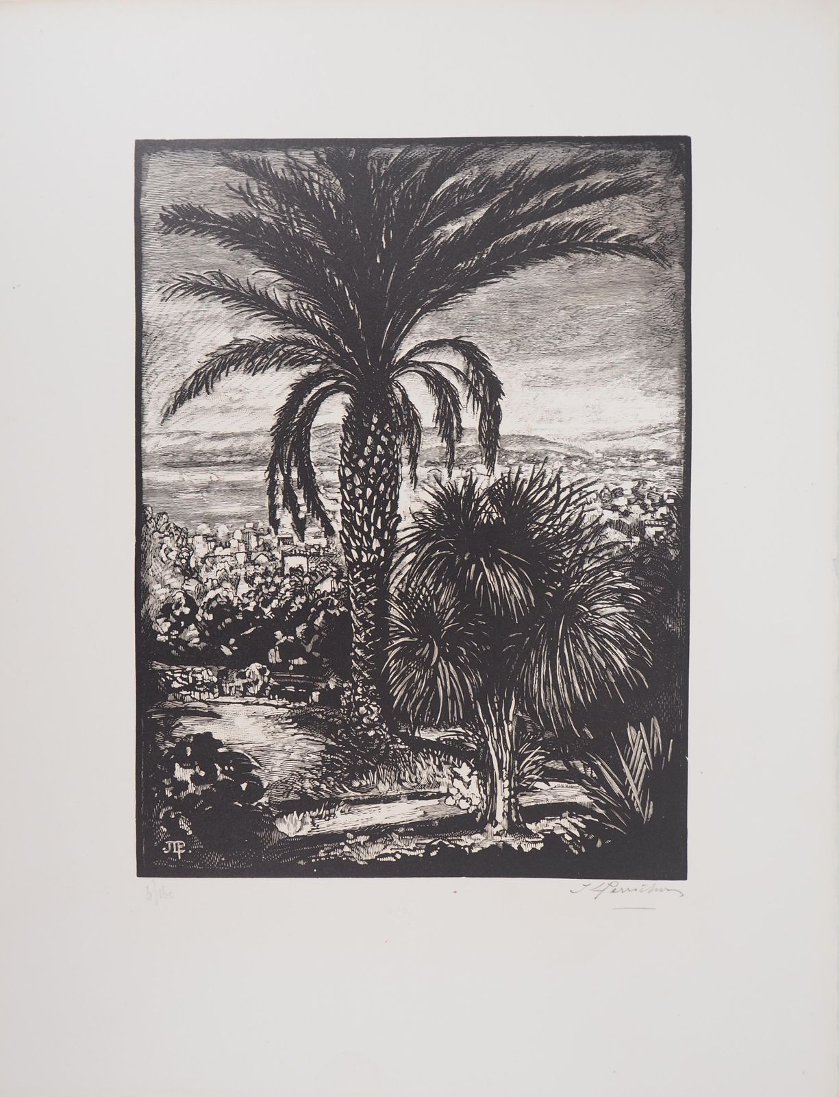 Jules Perrichoncannes : View From California Park   Original Wooodcut, Handsigned1927 photo furniture