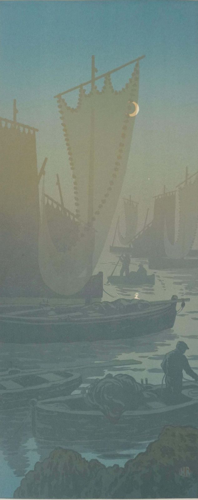 Henri Riviereart Nouveau : Sailboats With First Quarter Moon   Original Lithograph1901 photo furniture