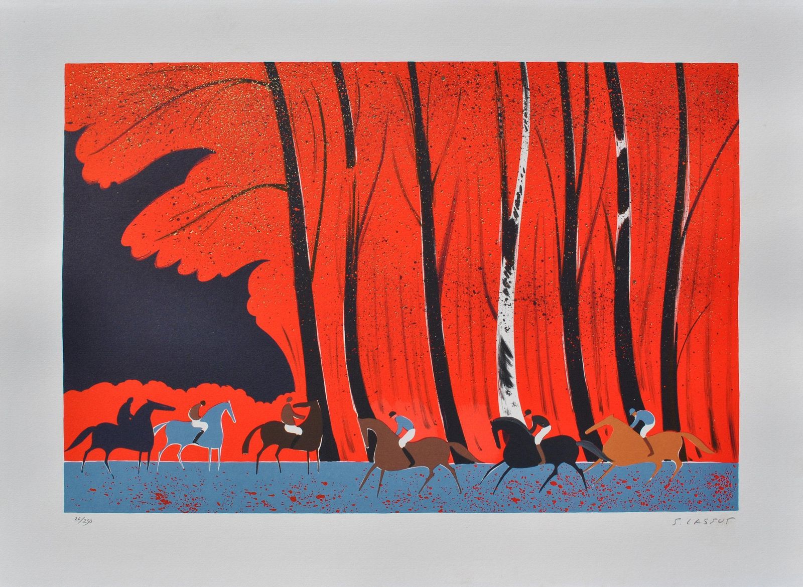 Serge Lassushorses : Riders And Flaming Forest   Original Lithograph, Handsigned & Ltd /2501982 photo furniture