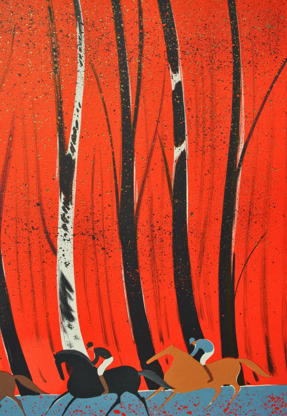 photo furniture Serge Lassushorses : Riders And Flaming Forest   Original Lithograph, Handsigned & Ltd /2501982