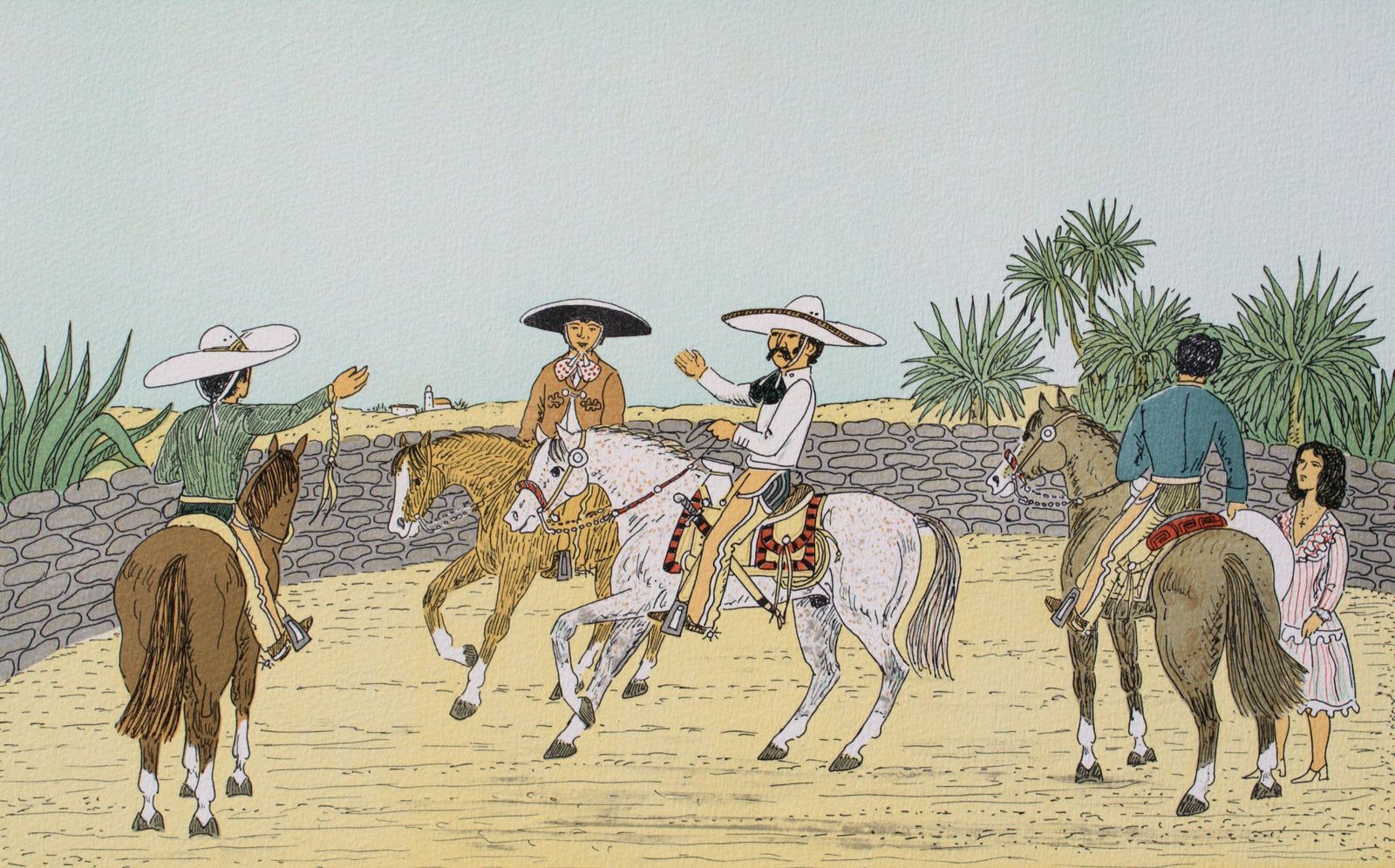 Vincent Haddelseyhorse : Mexican Riders   Original Lithograph, Handsigned & Ltd /1001974 photo for sale