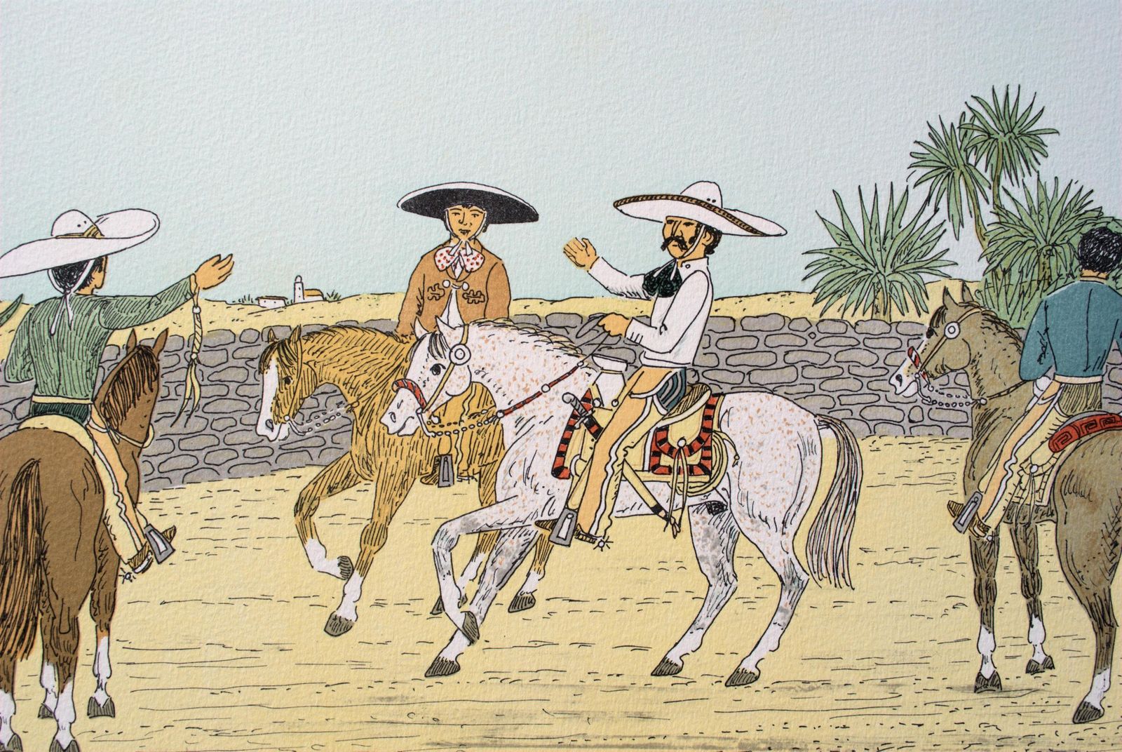 Vincent Haddelseyhorse : Mexican Riders   Original Lithograph, Handsigned & Ltd /1001974 photo vintage