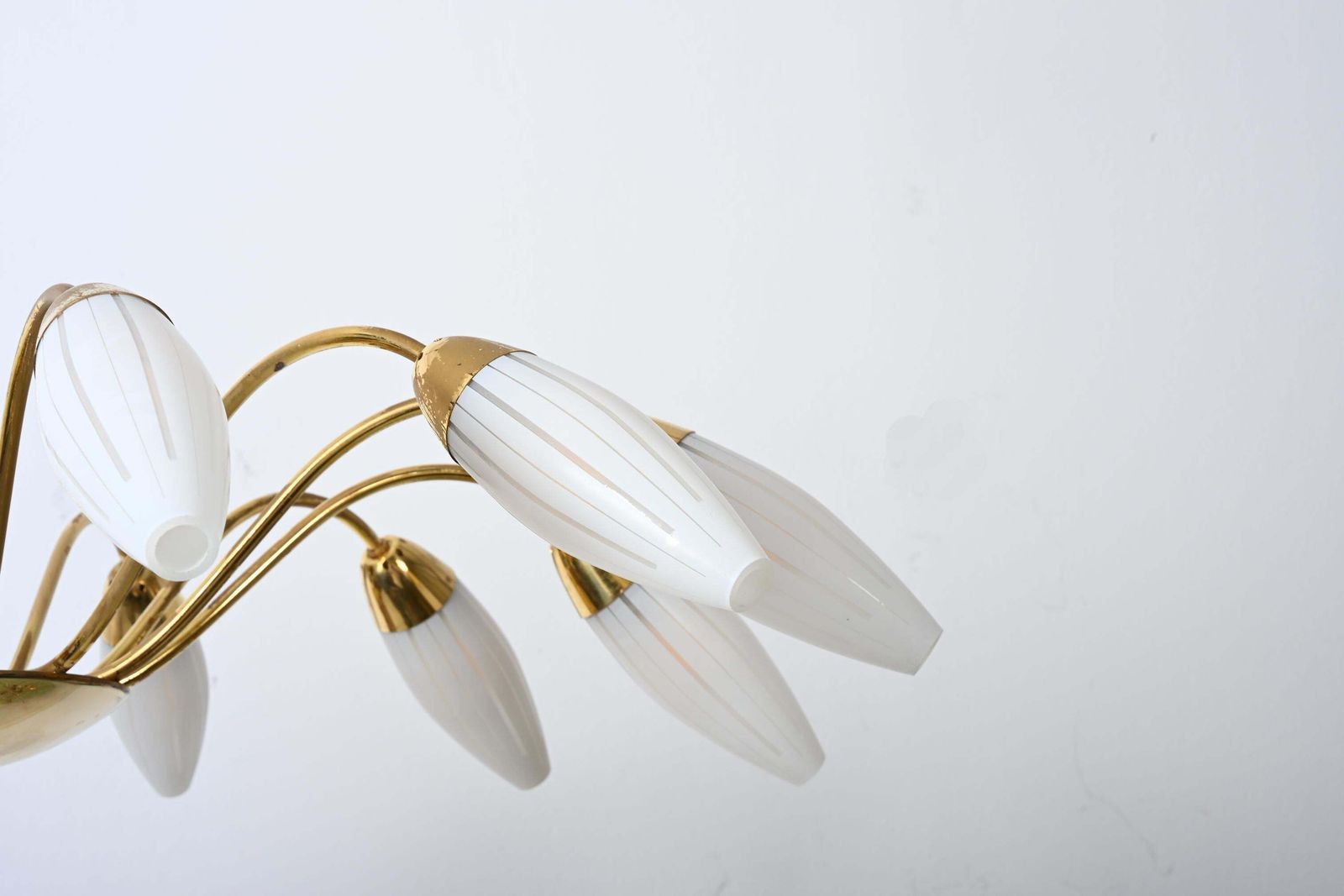 Large Rare Midcentury Brass Opaline Glass Chandelier By Rupert Nikoll photo buy