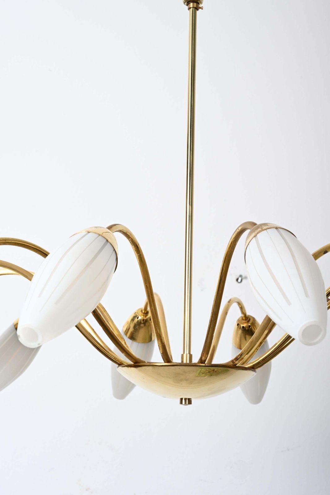 Large Rare Midcentury Brass Opaline Glass Chandelier By Rupert Nikoll photo vintage
