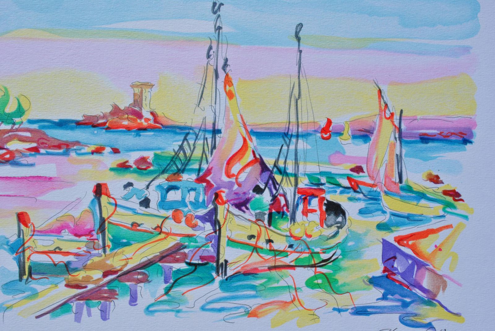 Oliver Zladkuriviera :  Fishermen At Cassis   Original Lithograph, Handsigned & Ltd /2501982 photo furniture