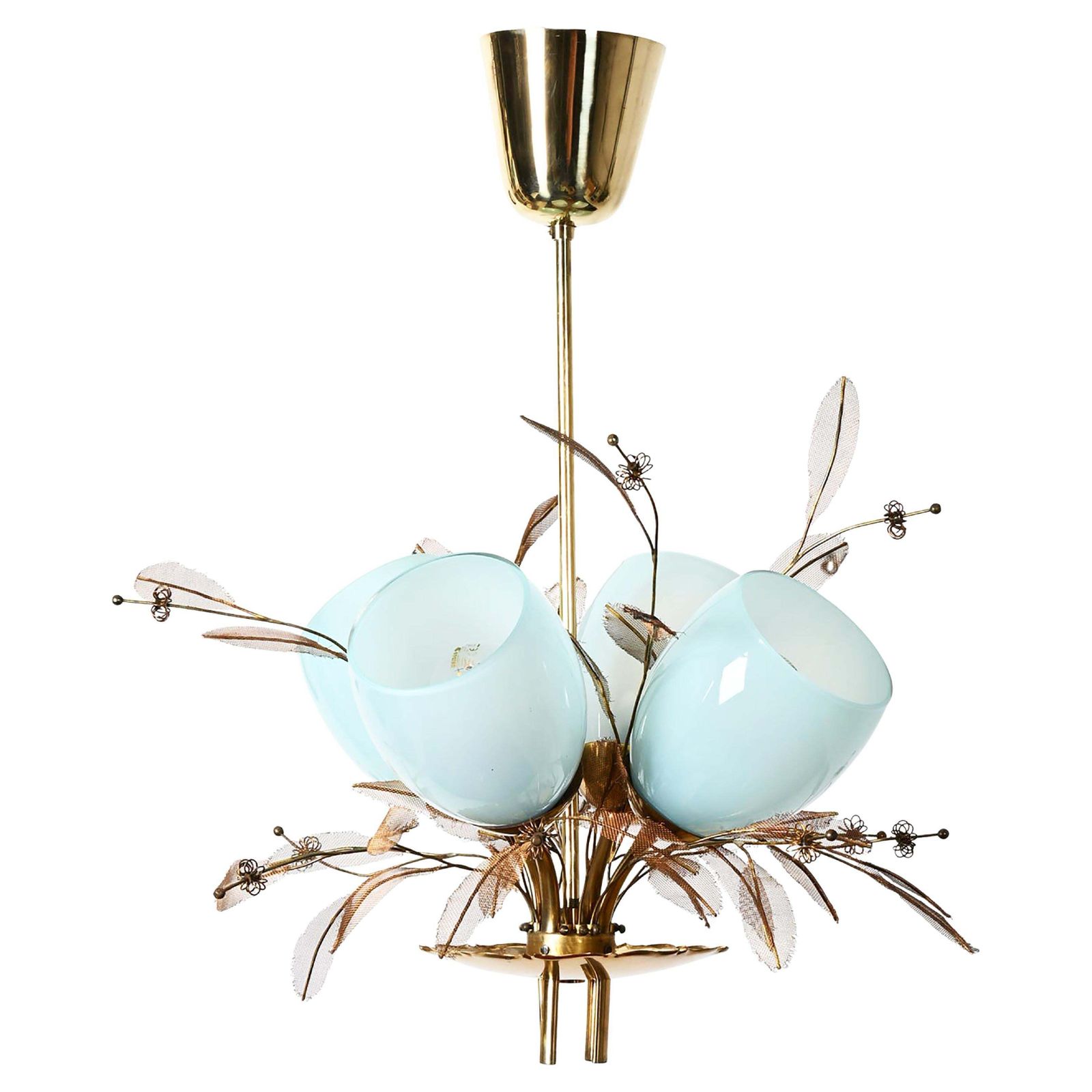 Bloemboeket Hanglamp Van Paavo Tynell Voor Taito Oy Met Blauw Glas