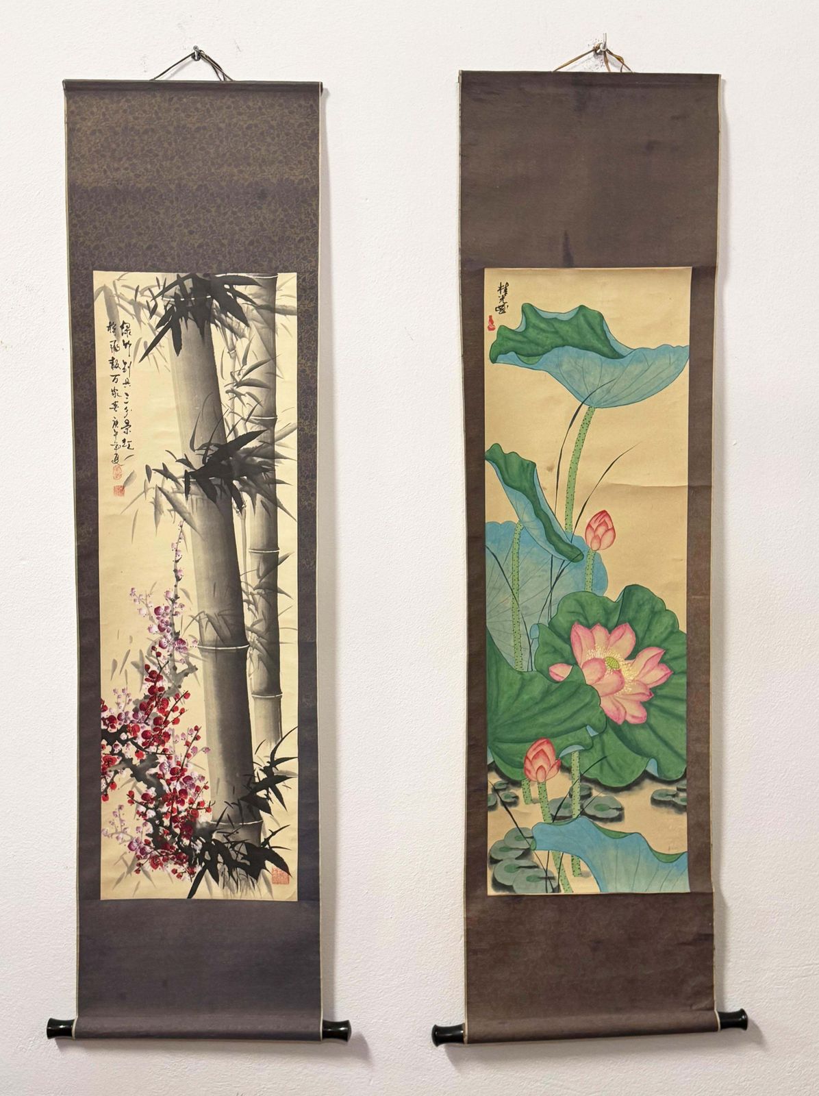 Set Of Two Chinese Scroll Painting photo vintage