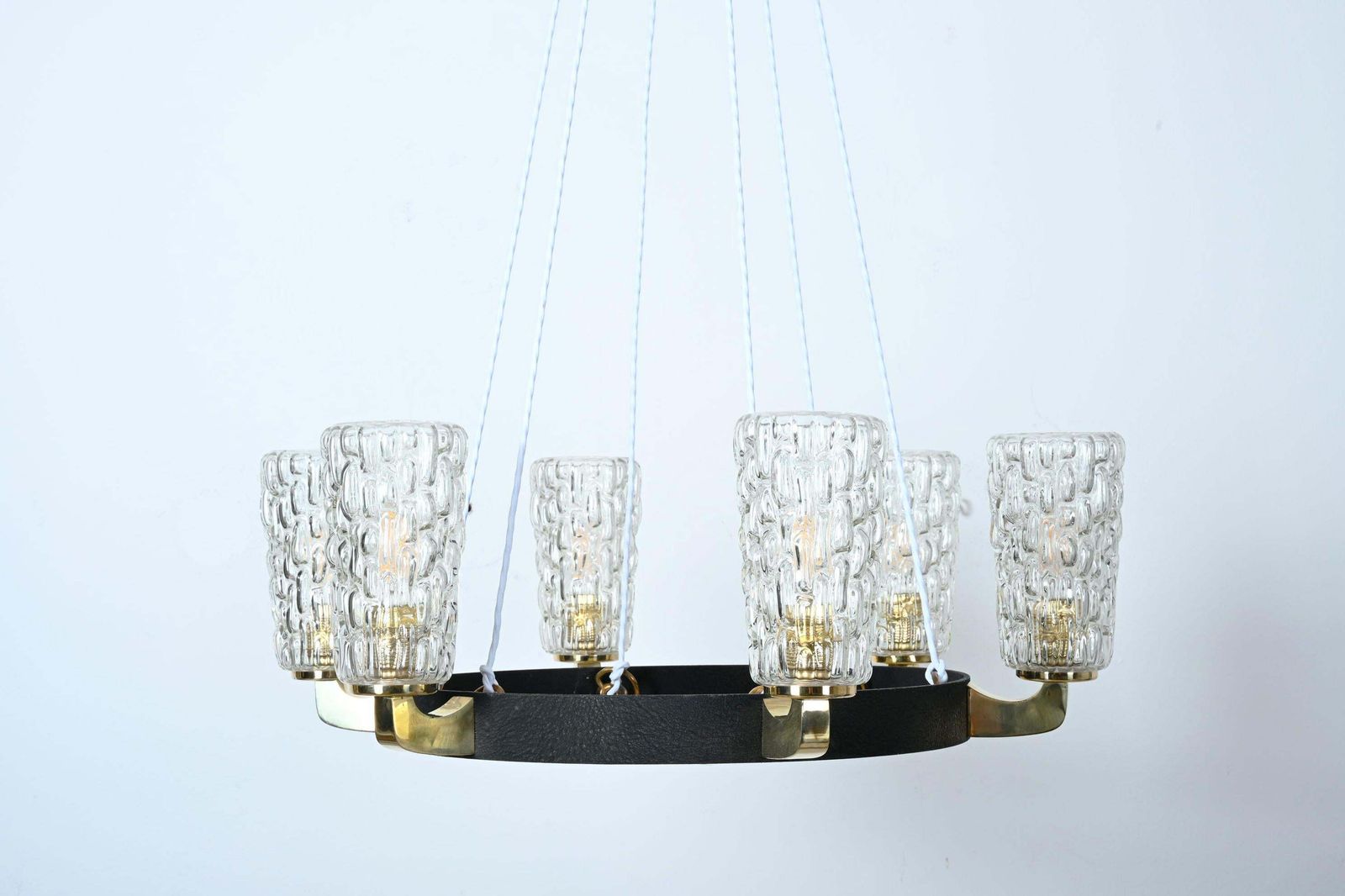Rare Midcentury Brass Glass Chandelier By Rupert Nikoll photo for sale
