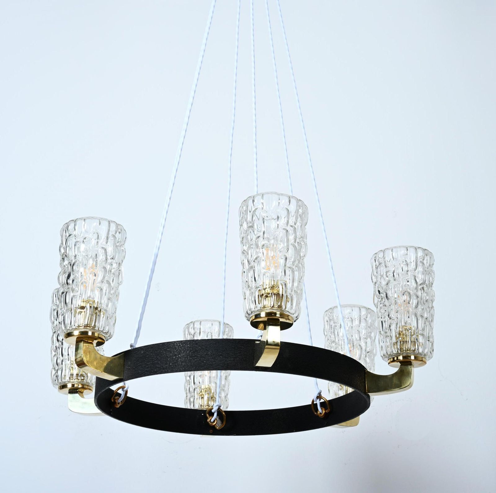 Rare Midcentury Brass Glass Chandelier By Rupert Nikoll photo Lighting
