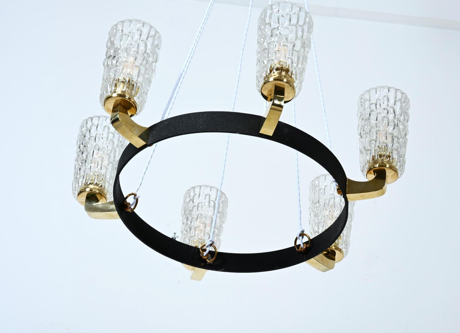 photo for sale Rare Midcentury Brass Glass Chandelier By Rupert Nikoll