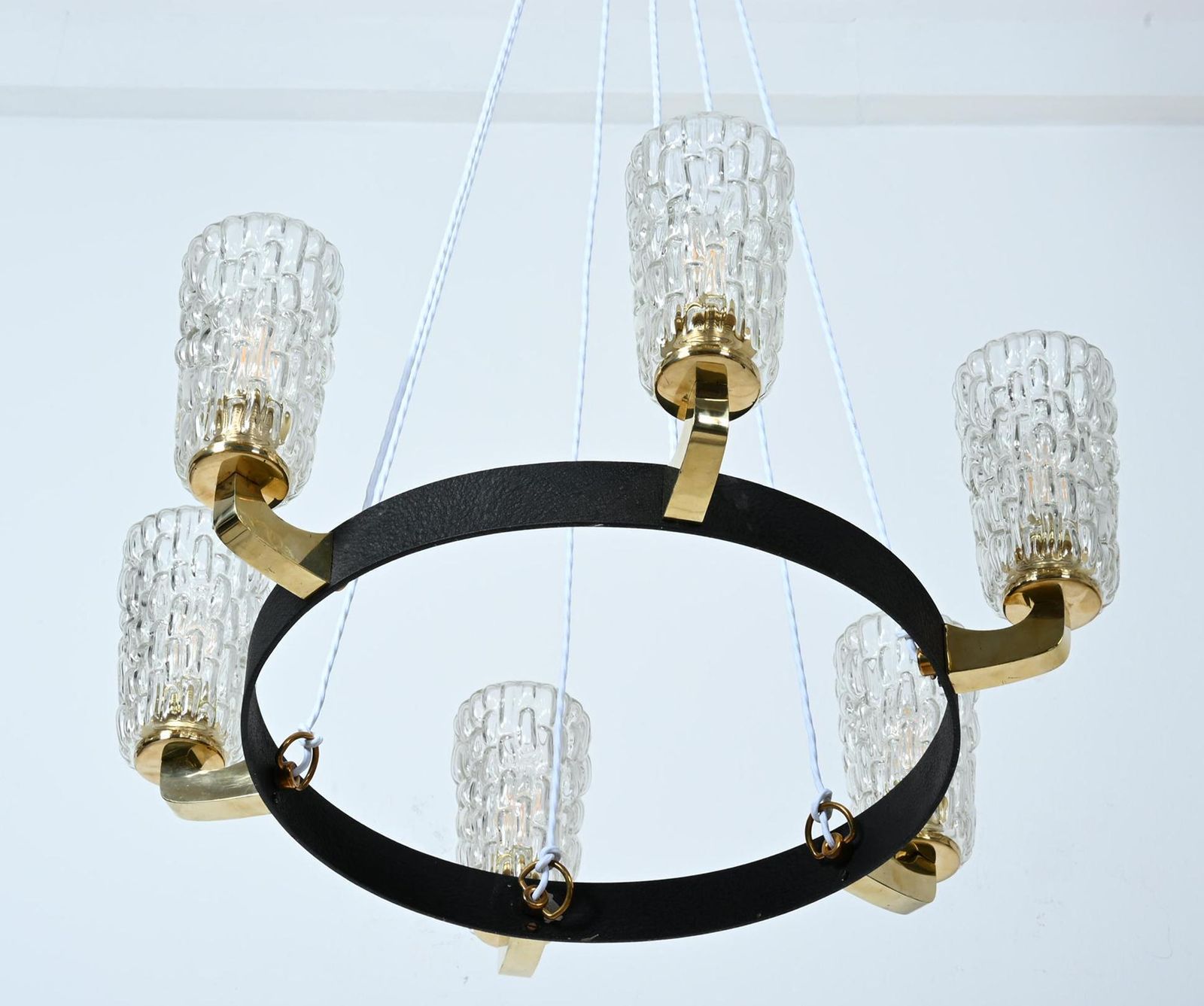 Lighting Rare Midcentury Brass Glass Chandelier By Rupert Nikoll photo