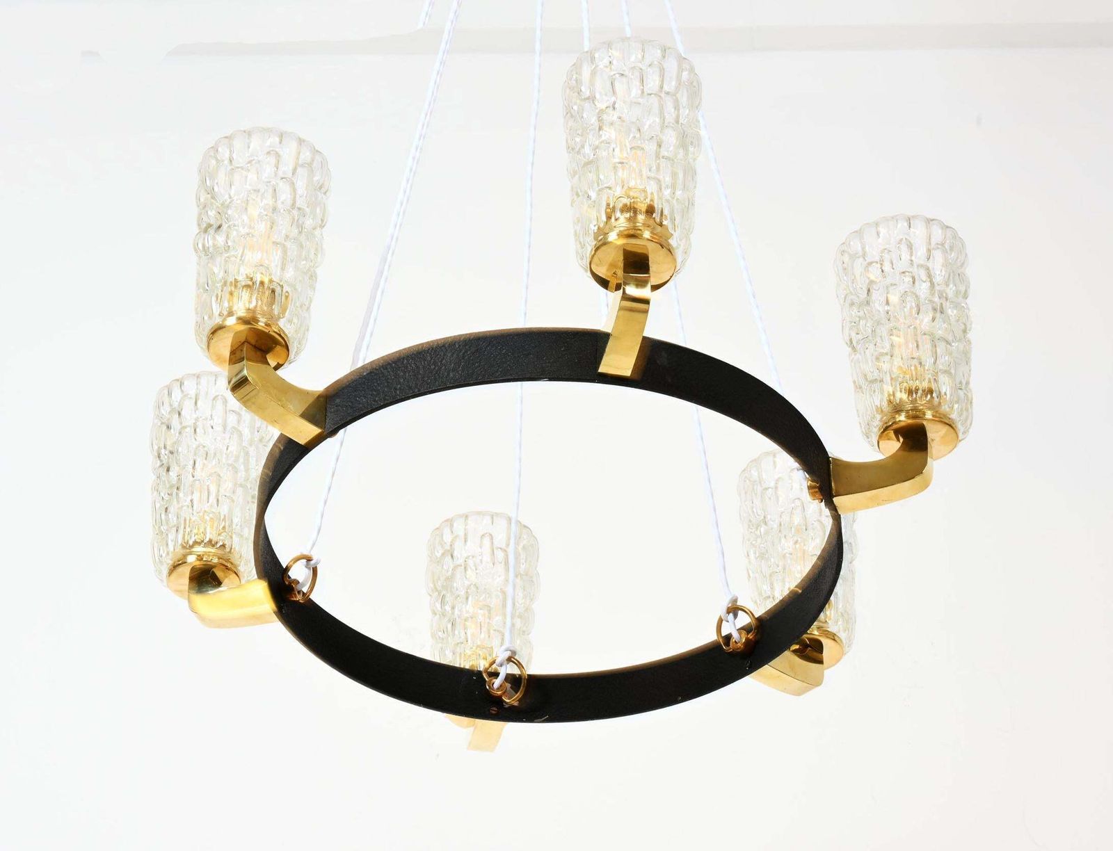 4625.0 Rare Midcentury Brass Glass Chandelier By Rupert Nikoll photo