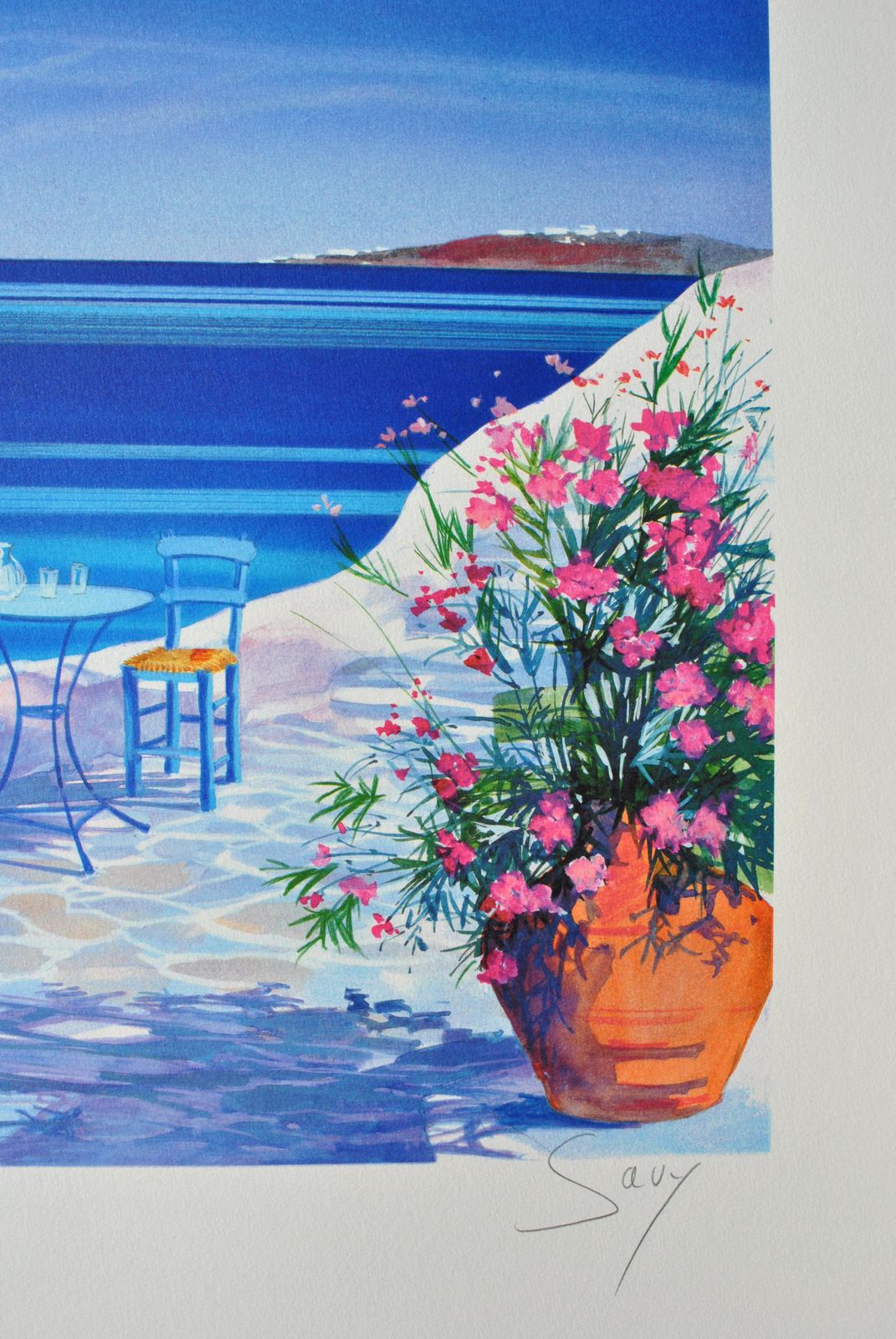 Andre Savyriviera : Terrace In Santorini   Original Lithograph, Handsigned & Ltd /3901982 photo 130.0