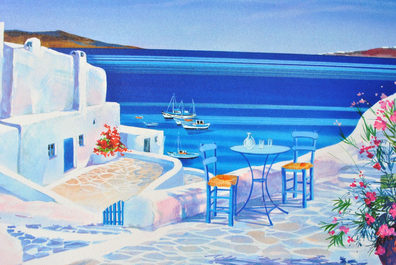 Andre Savyriviera : Terrace In Santorini   Original Lithograph, Handsigned & Ltd /3901982 photo buy