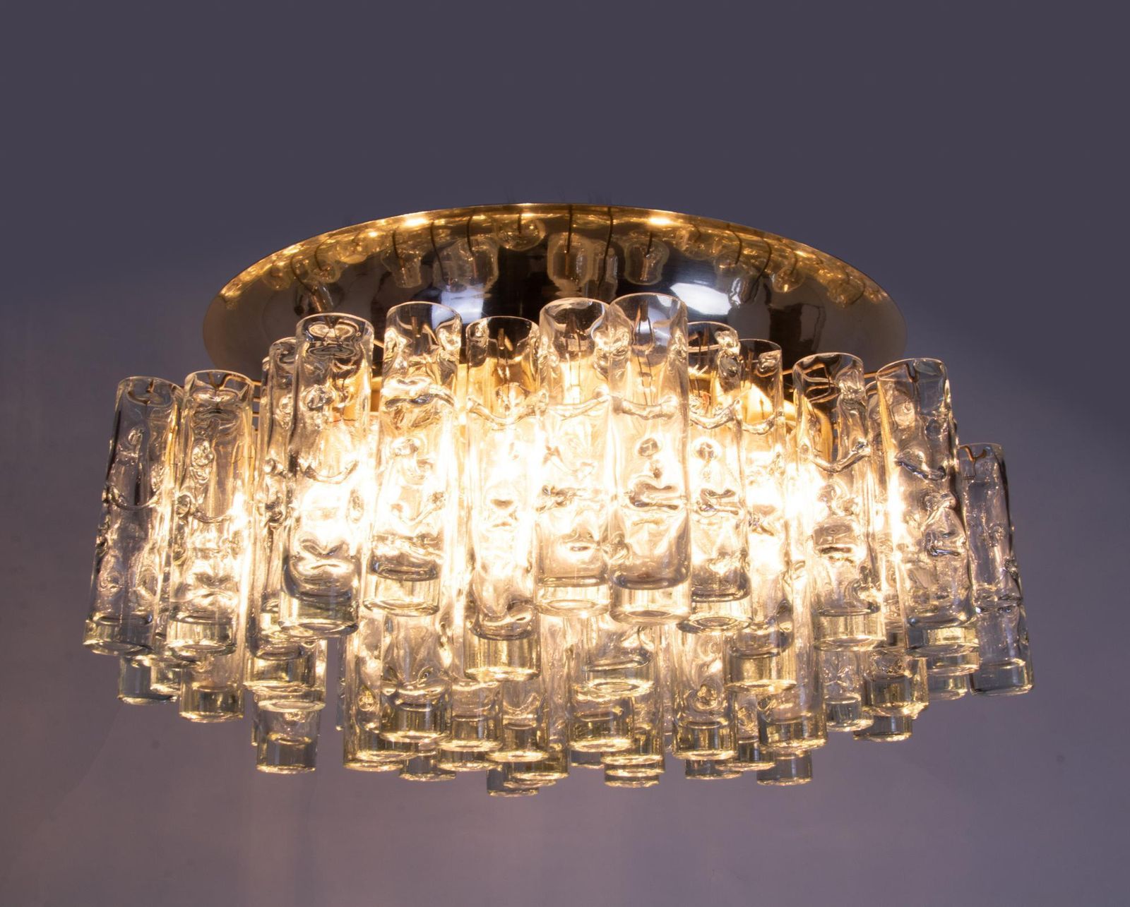 1960s Germany Large 24" Doria Lava Flush Mount Chandelier Murano Glass & Brass photo 2426.0