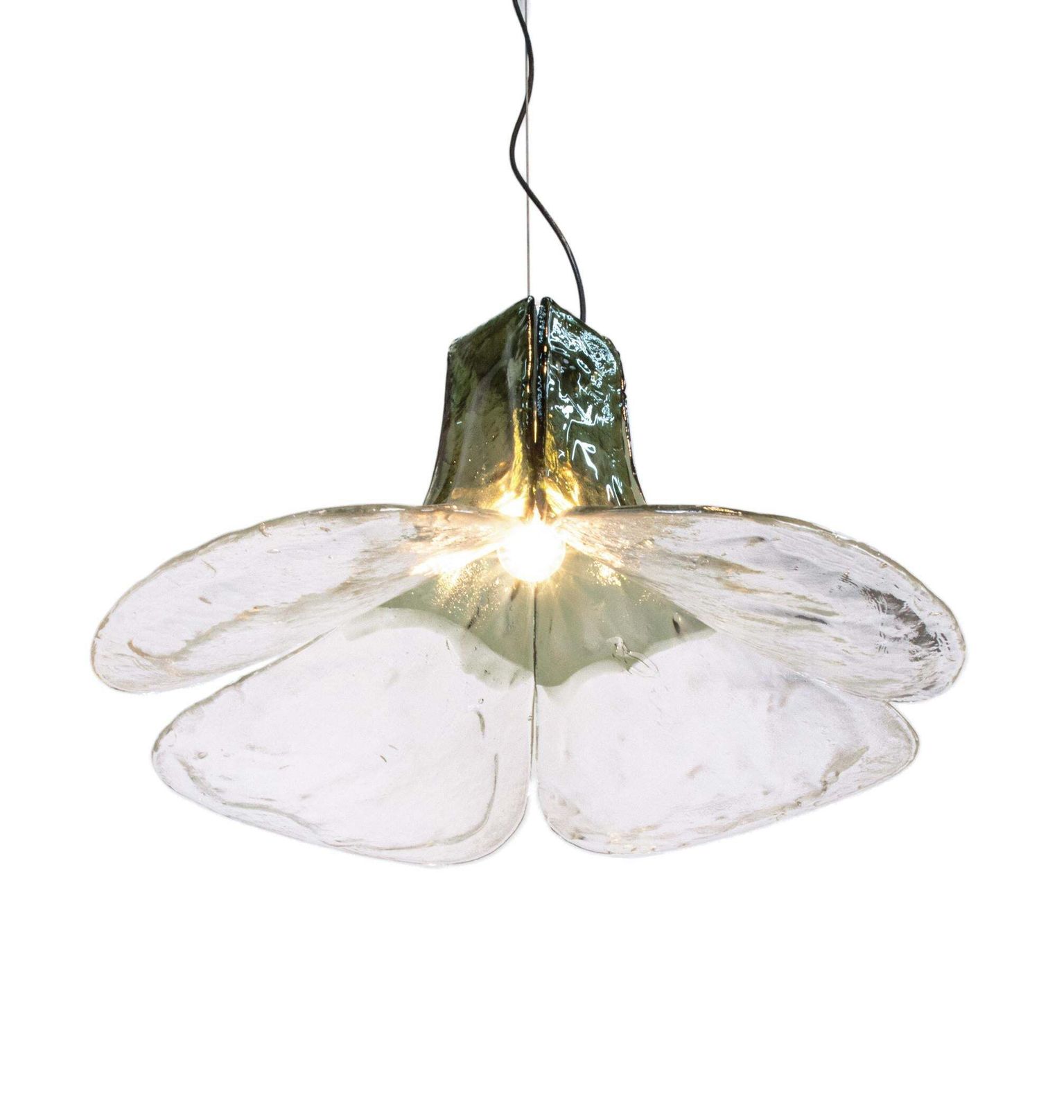 Mazzega Tulip Pendant Lamp Green & Clear Murano Glass By Carlo Nason Italy 1960s photo for sale