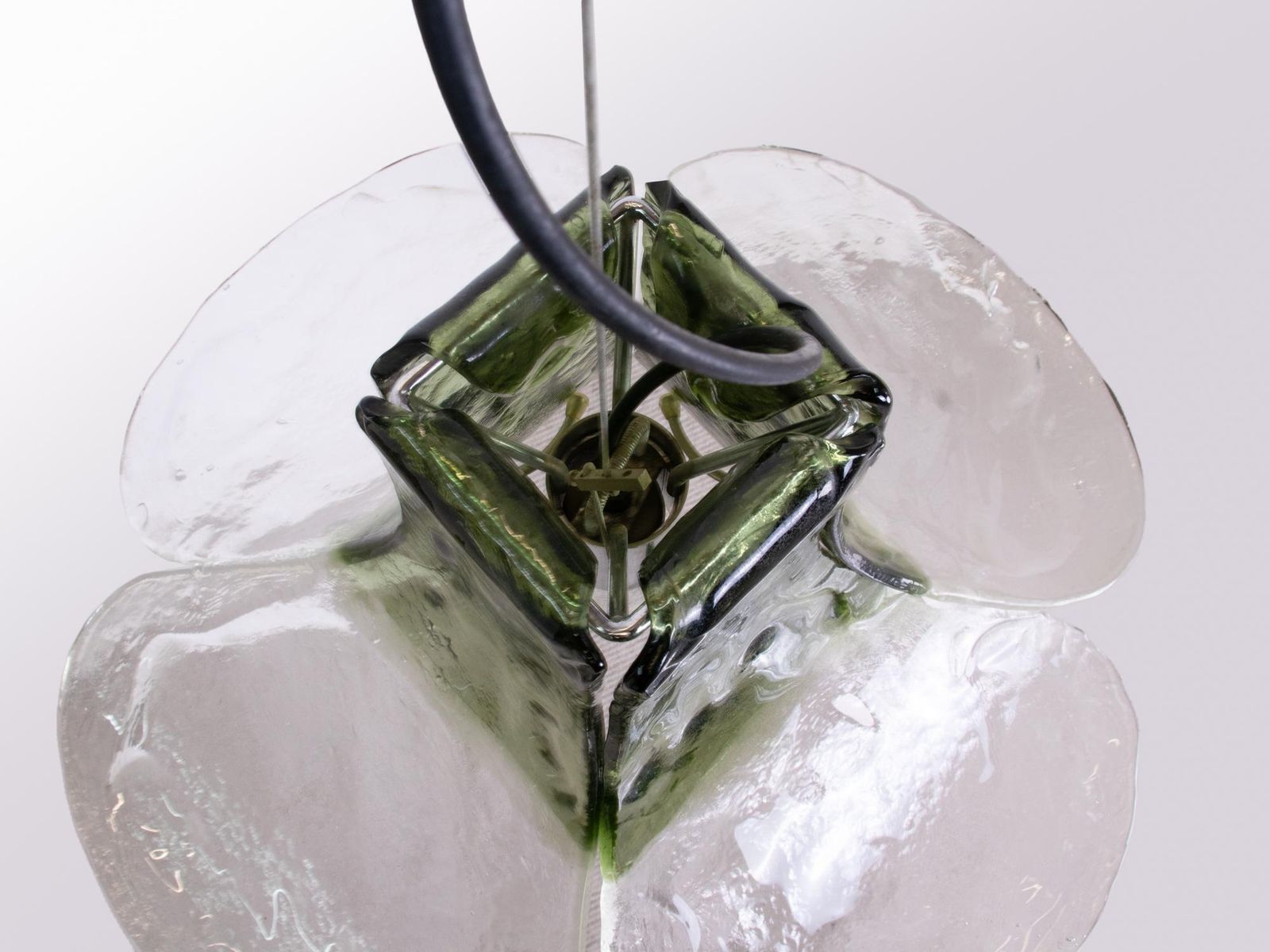 Mazzega Tulip Pendant Lamp Green & Clear Murano Glass By Carlo Nason Italy 1960s photo vinterior