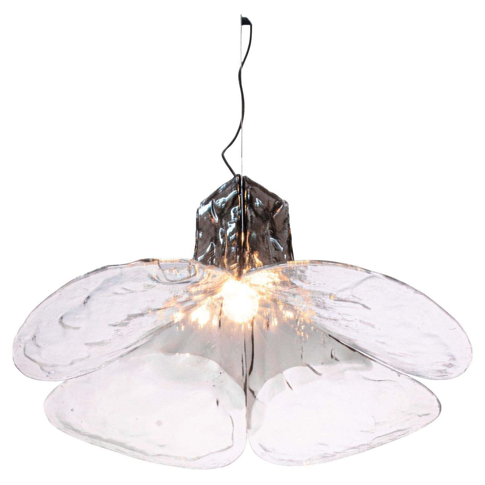 Mazzega Tulip Pendant Lamp Amber & Clear Murano Glass By Carlo Nason Italy 1960s photo furniture