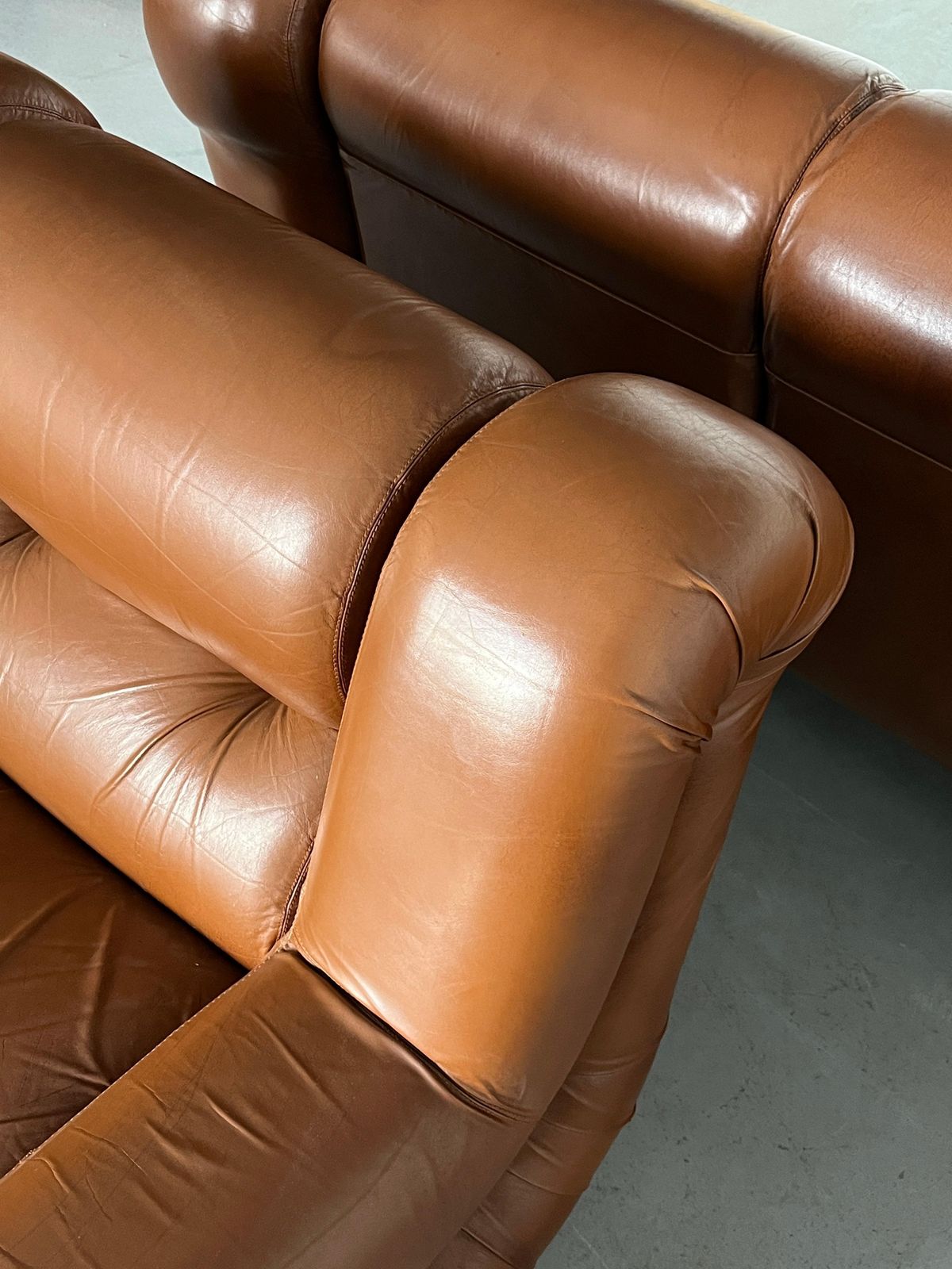 Italian Space Age Living Room Set In Cognac Leather And Chrome, 1970s Italy photo buy