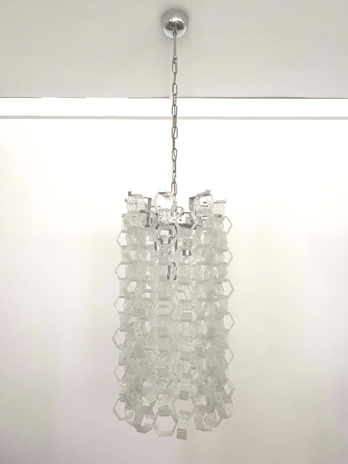 Italian Long Midcentury Interlocking Murano Chandelier By Carlo Nason, 1970s photo furniture