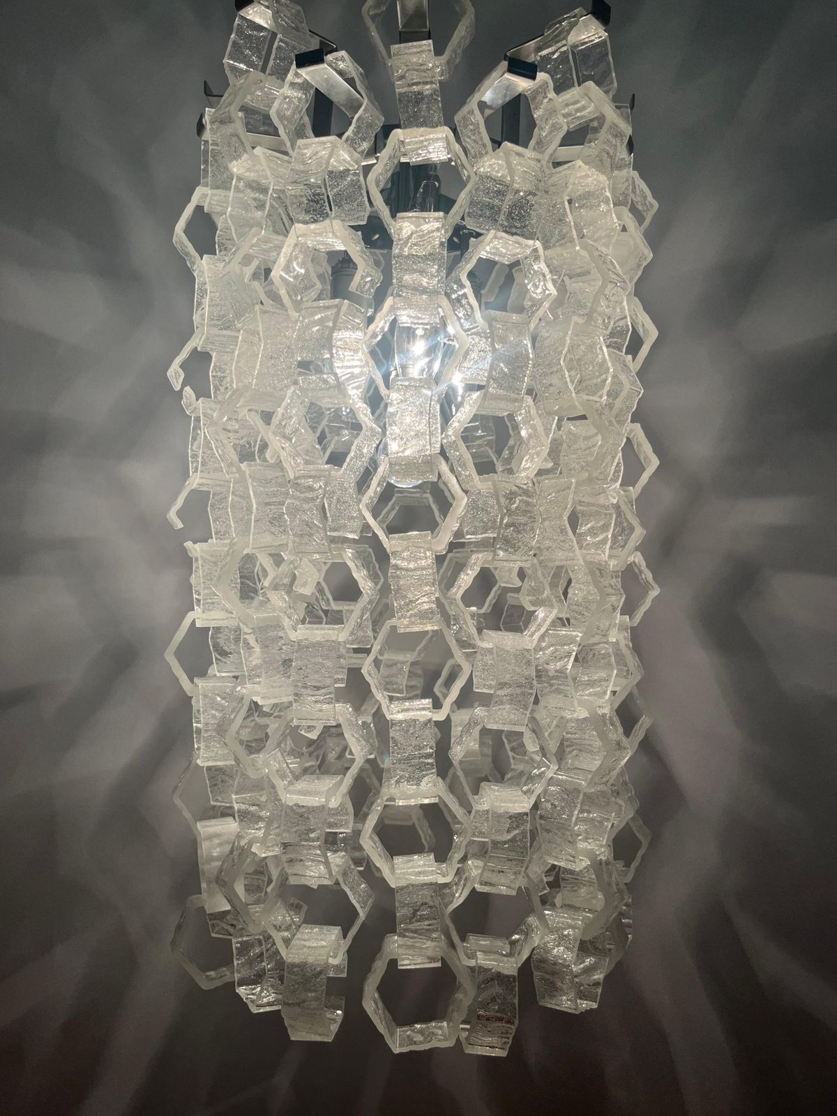 Lighting Italian Long Midcentury Interlocking Murano Chandelier By Carlo Nason, 1970s photo