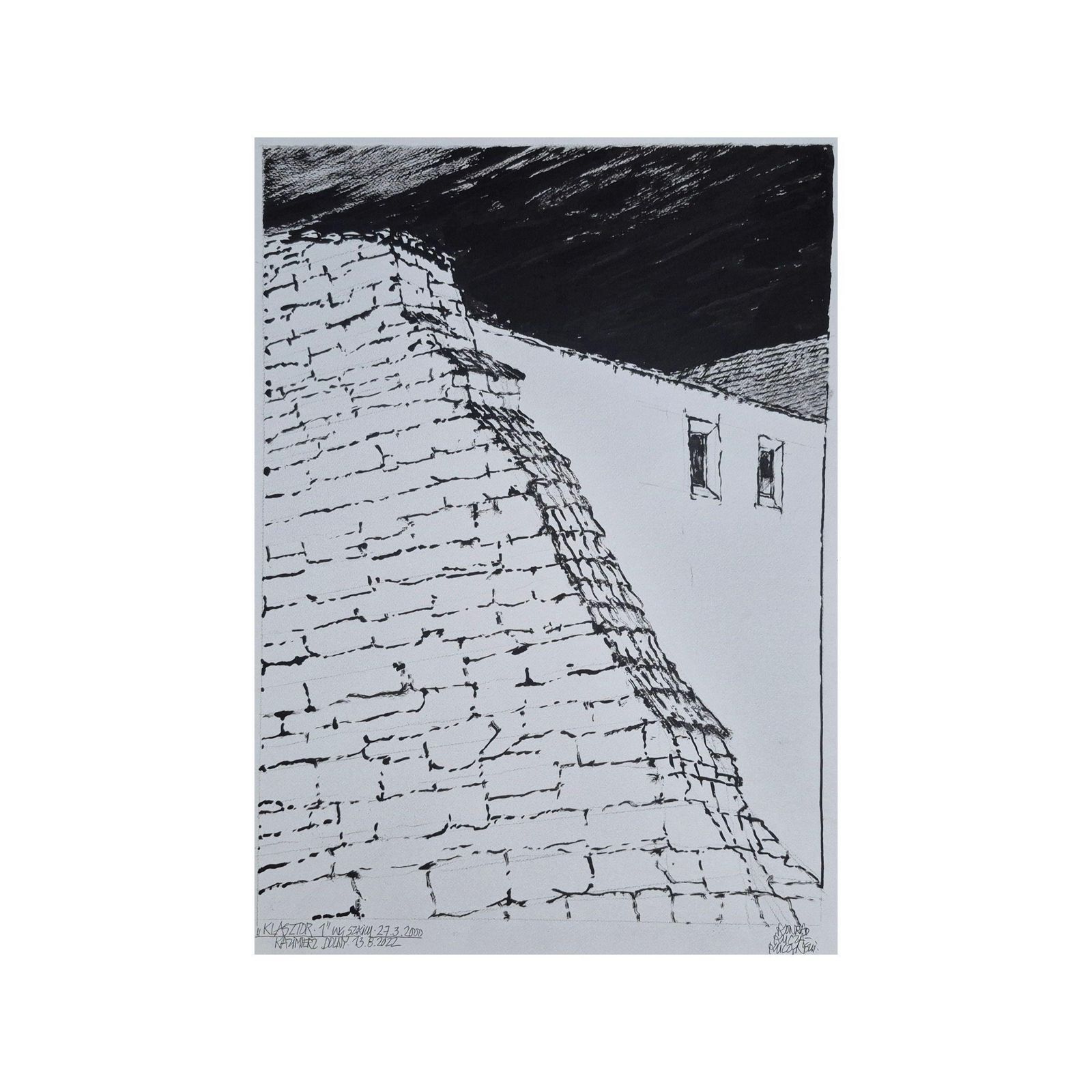 Konrad Kucza Kuczynskithe Monastery, Kazimierz Dolny, Ink On Paper, Polish Artist, Black And White2022 photo furniture