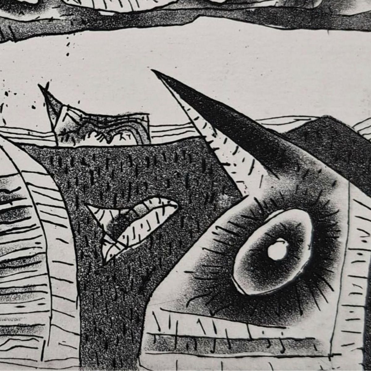 Jerzy Dmitrukguardian Angel And His Workmate   21st Century, Etching, Black And White2001 photo vinterior