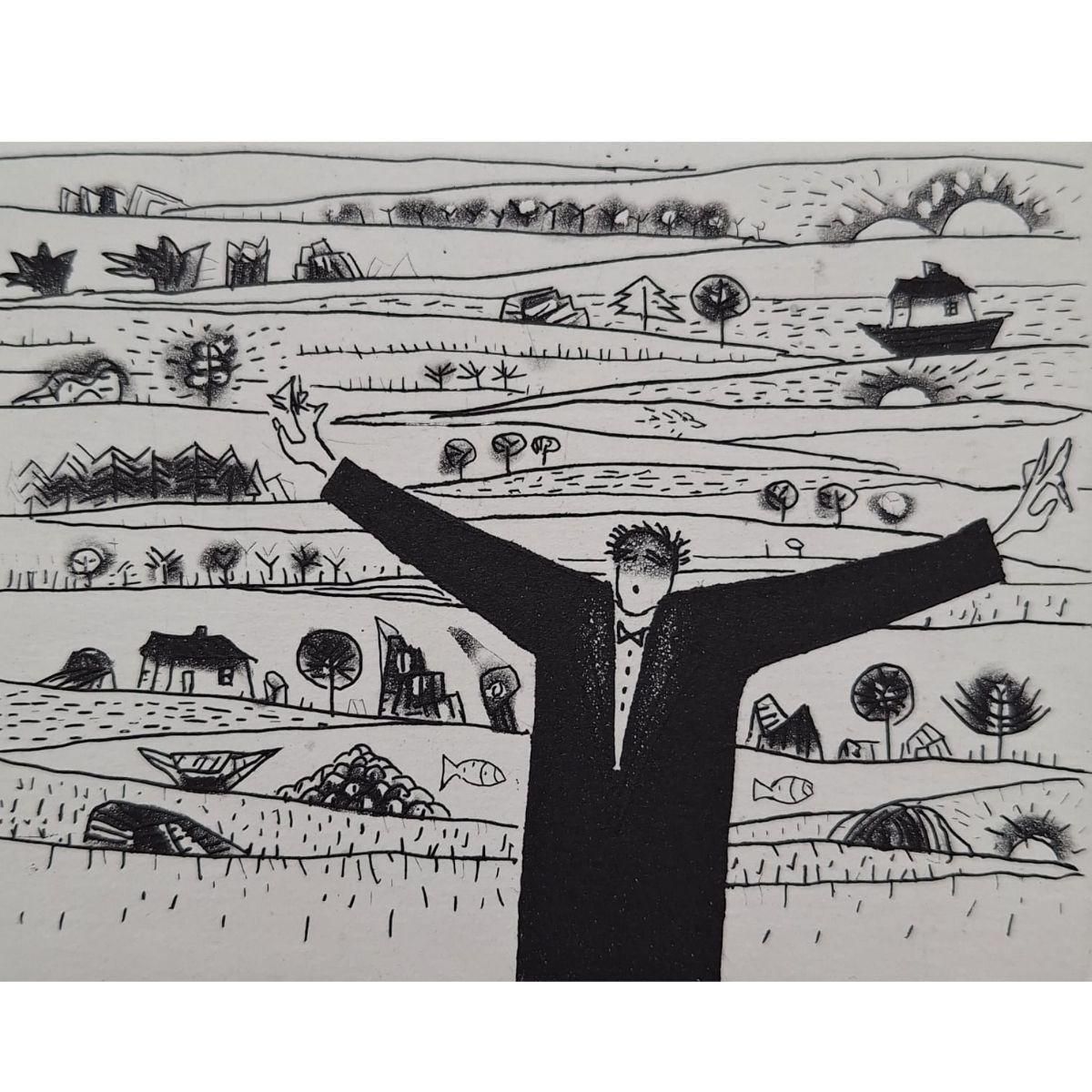 Jerzy Dmitrukconductor Of The Serene Rhythm Of Landscape   21st Century, Contemporary Etching2008 photo for sale