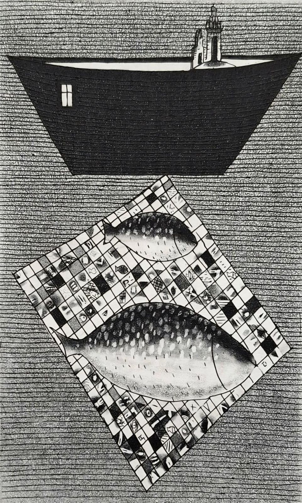 Jerzy Dmitrukgoldfish On The Way To Work   21st Century, Contemporary Etching2021 photo vinterior