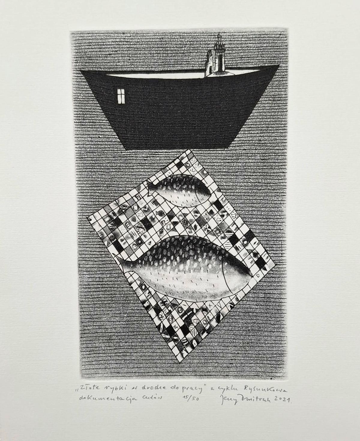 Jerzy Dmitrukgoldfish On The Way To Work   21st Century, Contemporary Etching2021 photo buy