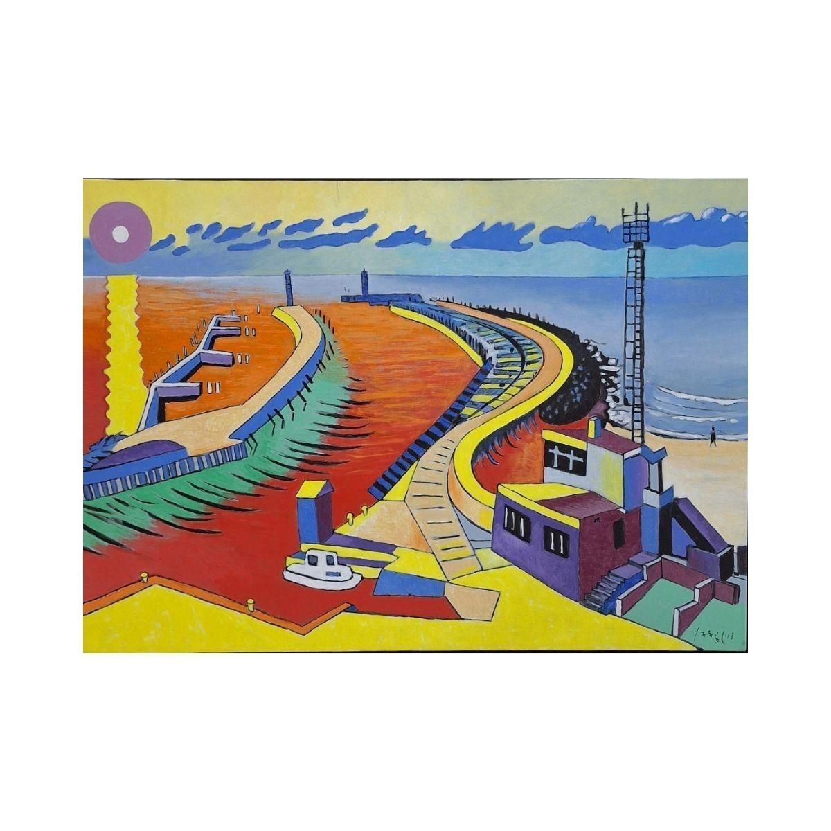 Czeslaw Tumielewiczharbor In Kołobrzeg   Landscape Acrylic Painting, Colorful, Polish Art2018 photo furniture