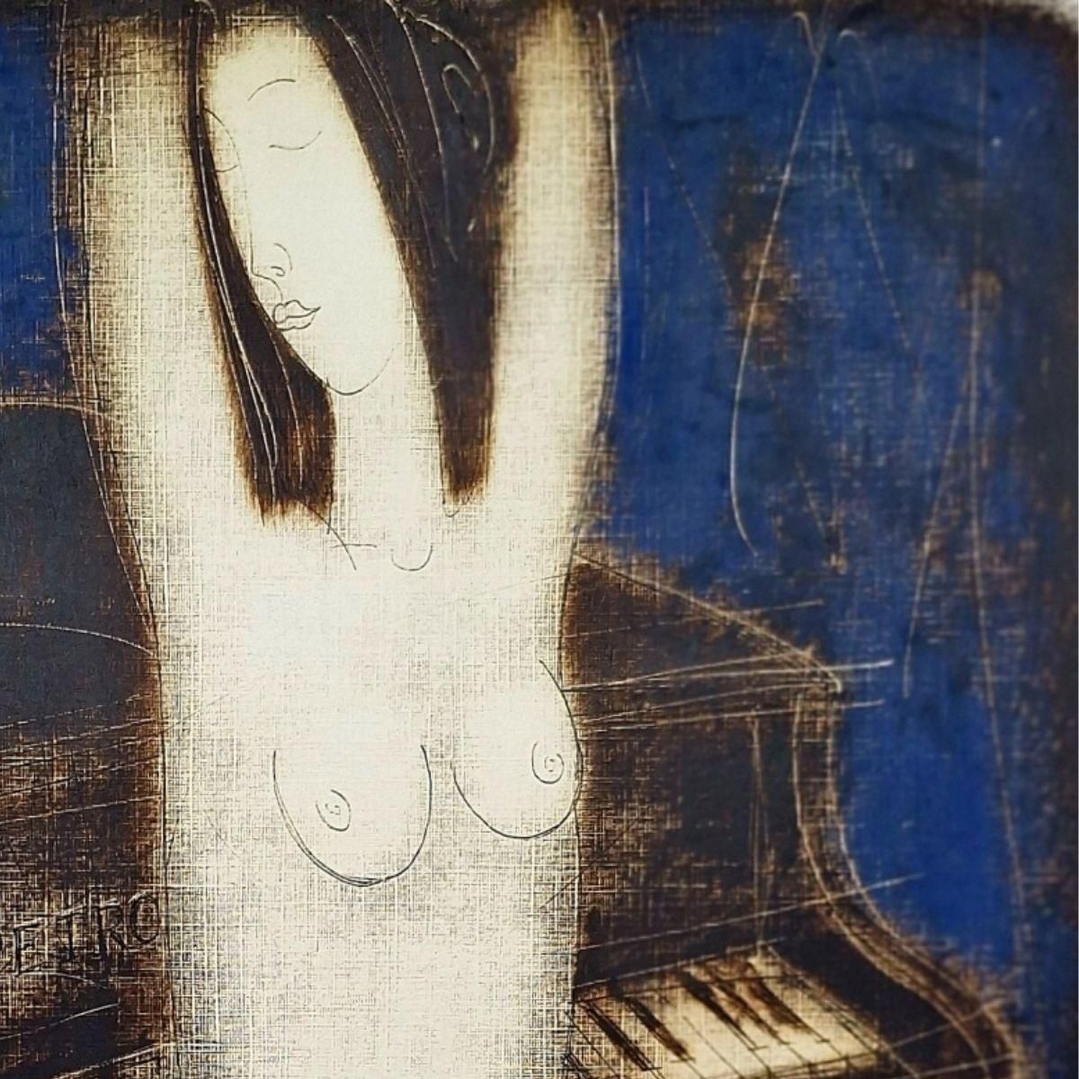 Siergiej Timochownude With Piano. Contemporary Figurative Nude Monotype Print, European Artist2005 photo 795.0
