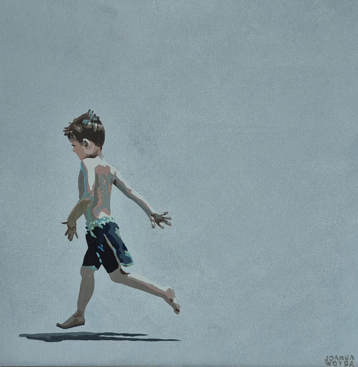 Joanna Woydaon The Run. Figurative Acrylic Painting, Minimalism, Pop Art, Polish Art2025