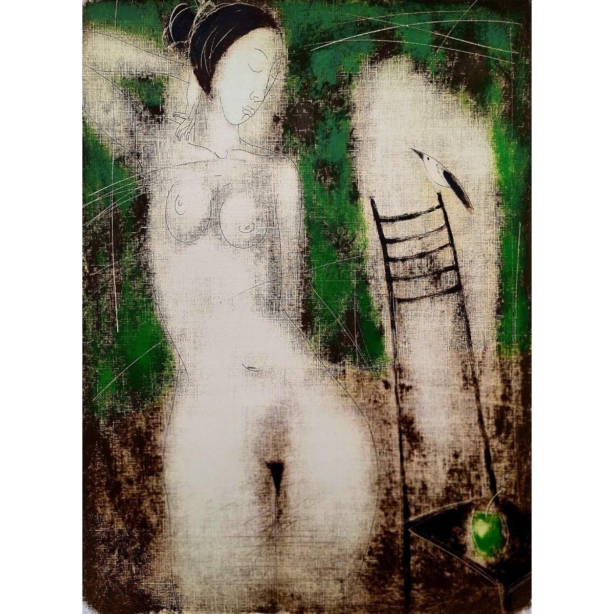 Siergiej Timochownude In Green. Contemporary Figurative Nude Monotype Print, European Artist2004 photo 780.0