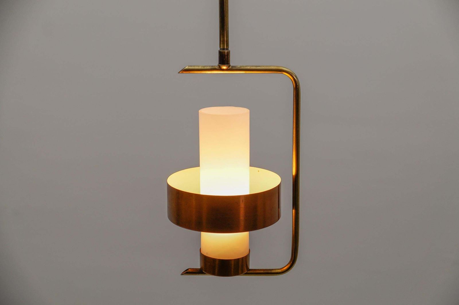 Scandinavian Mid Century Modern Ceiling Lamp In Copper, Braas & Opaline Glass photo buy