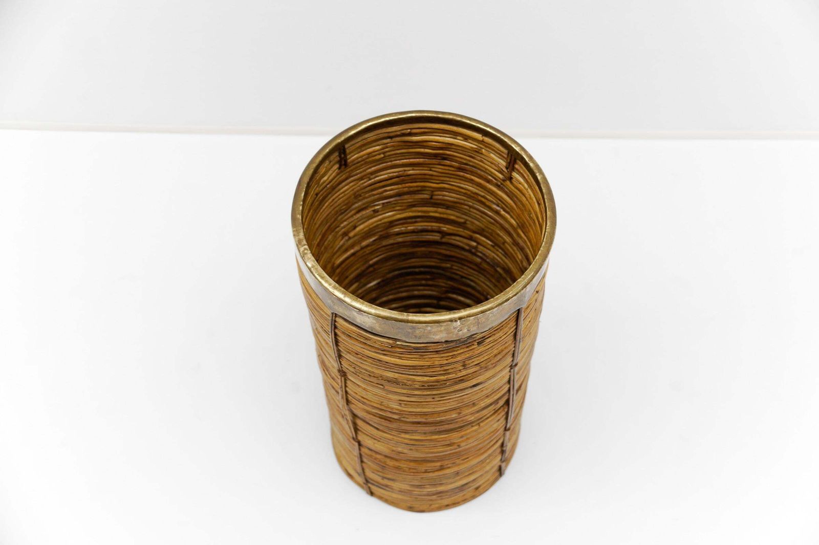 Lovely 1970s Italian Rattan And Brass Umbrella Stand photo 650.0