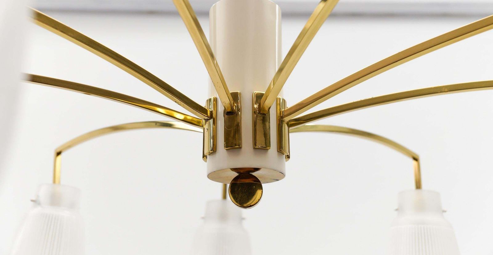 Mid Century Modern 9 Armed Brass And Glass Sputnik Lamp, 1950 photo vintage