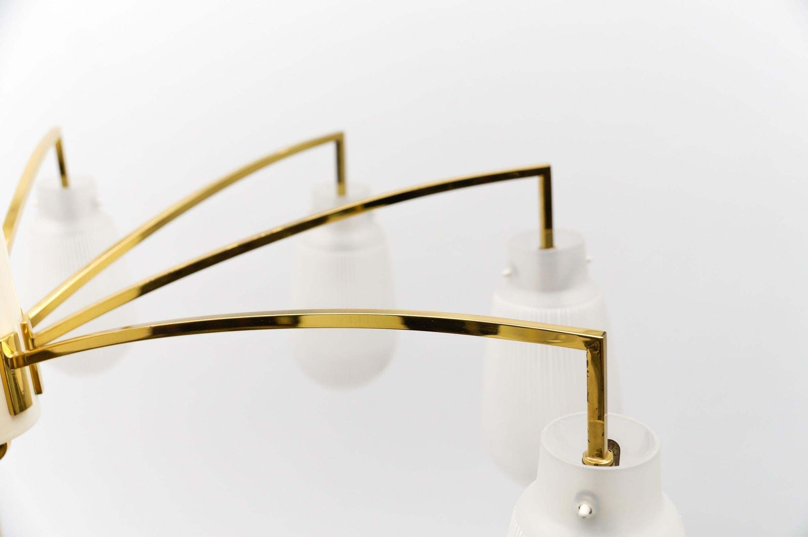 photo for sale Mid Century Modern 9 Armed Brass And Glass Sputnik Lamp, 1950
