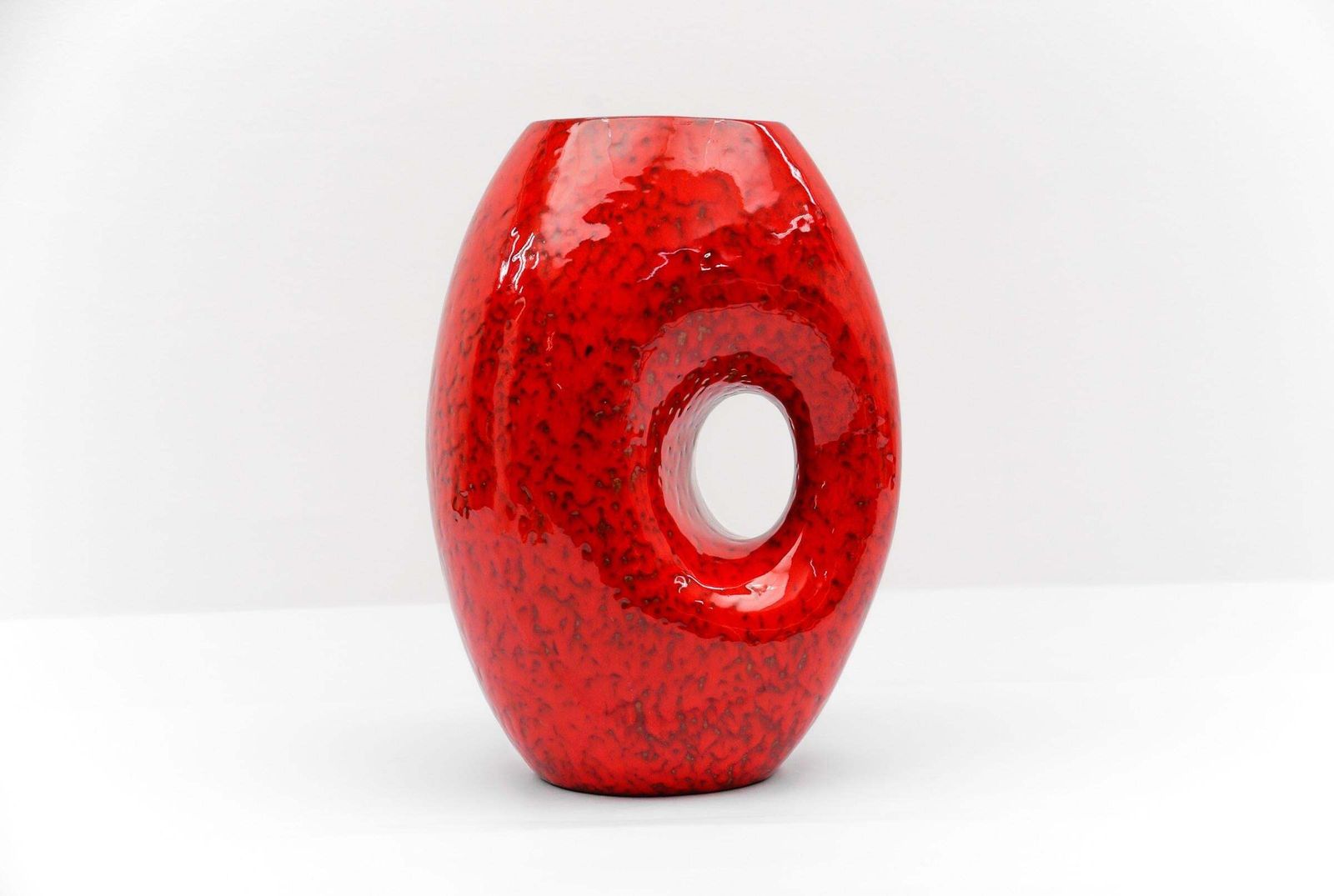Rare Awesome Red And White Fat Lava Vase, Germany 1950s photo furniture
